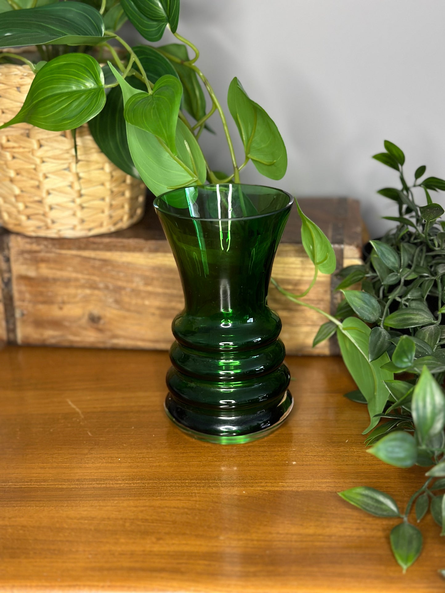 Vintage Dartington Crystal emerald green small vase