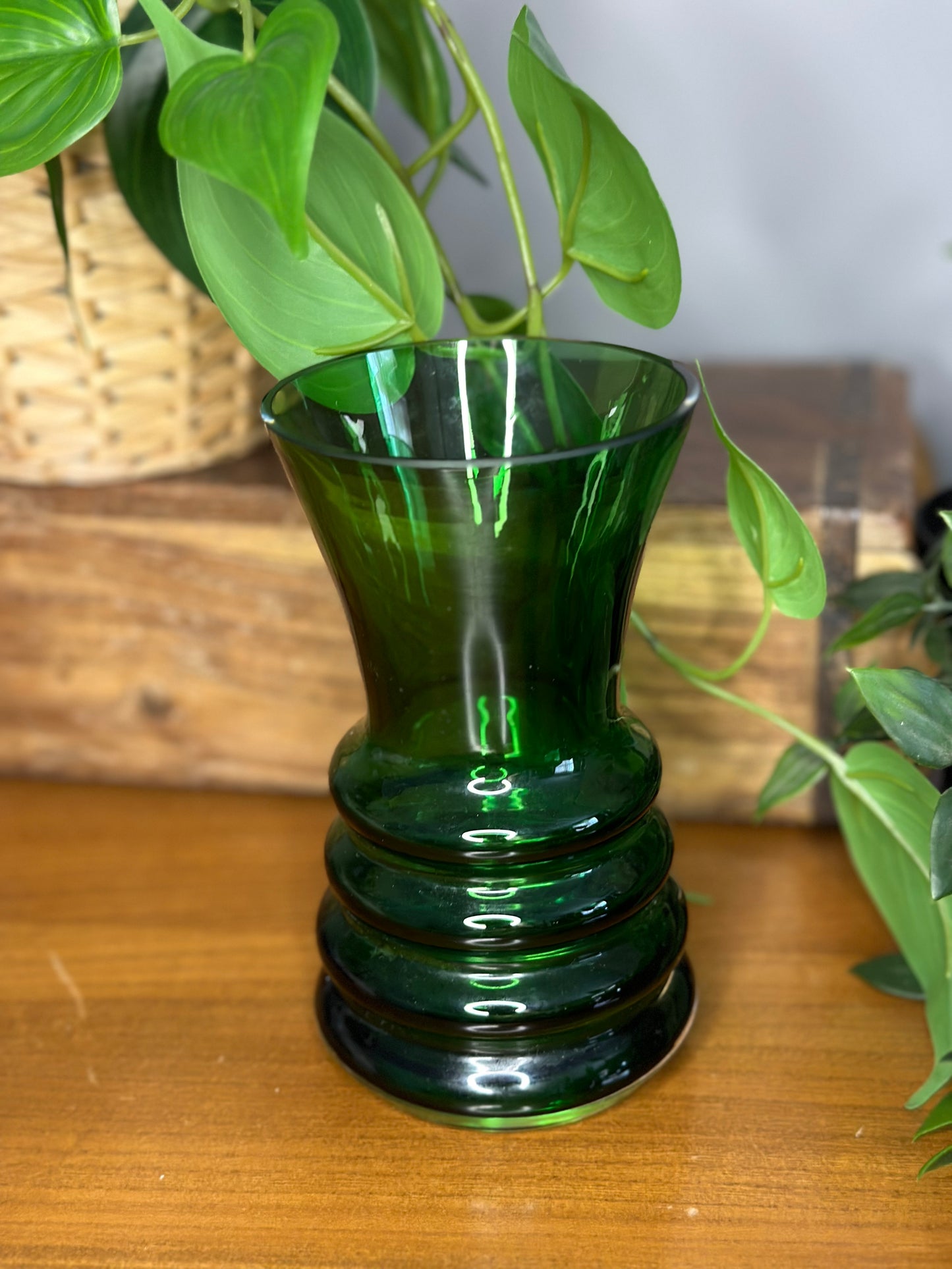 Vintage Dartington Crystal emerald green small vase