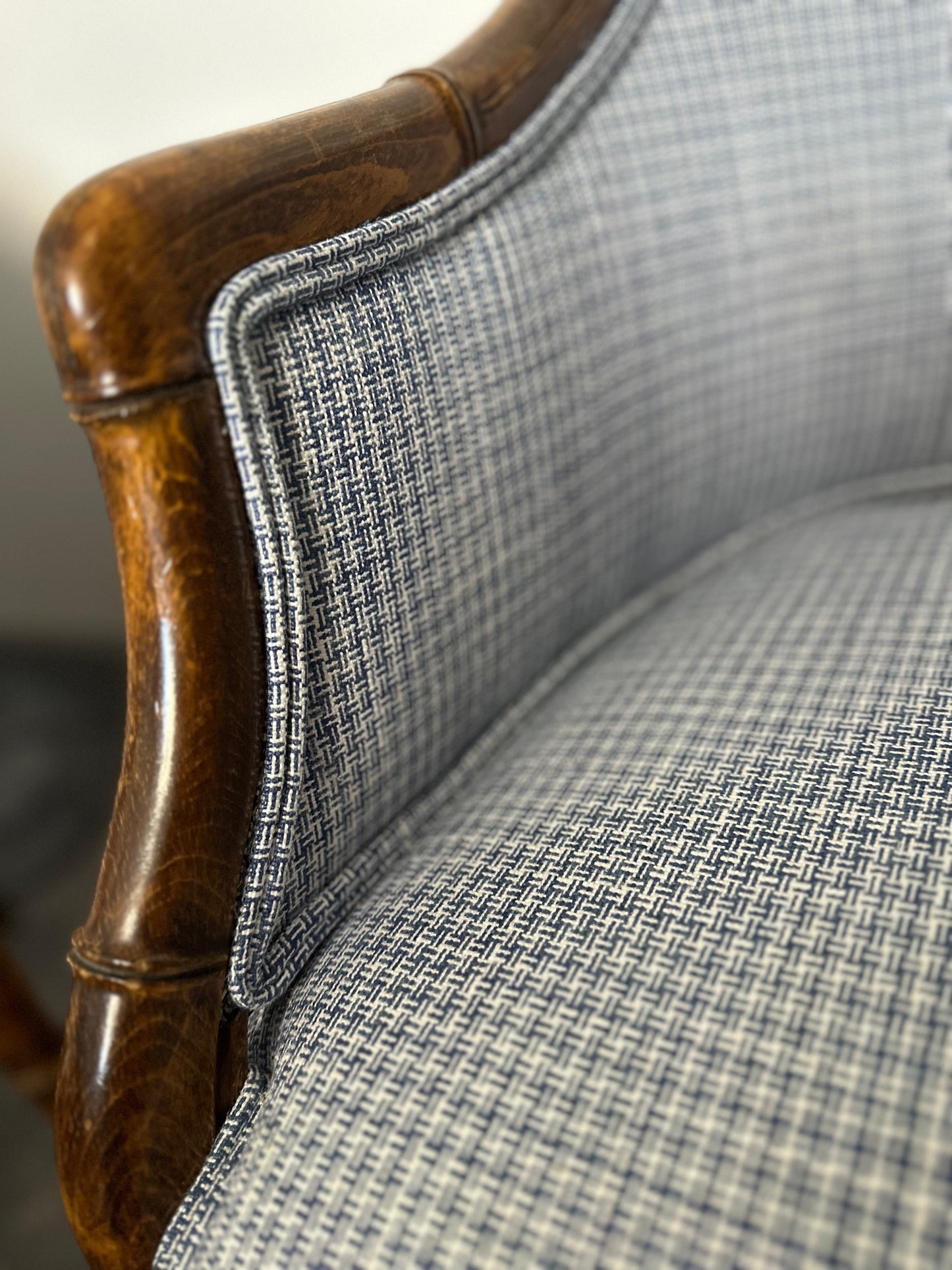 Pair of Vintage Reupholstered Faux Bamboo chairs