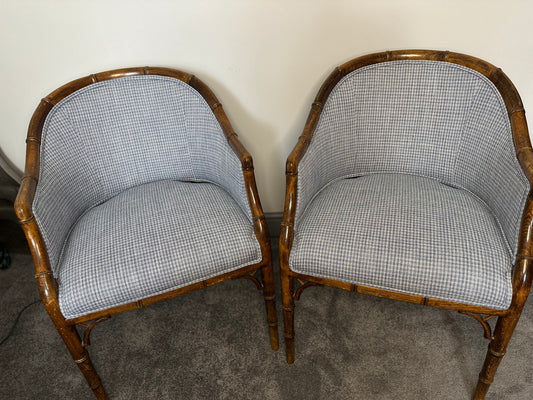 Pair of Vintage Reupholstered Faux Bamboo chairs