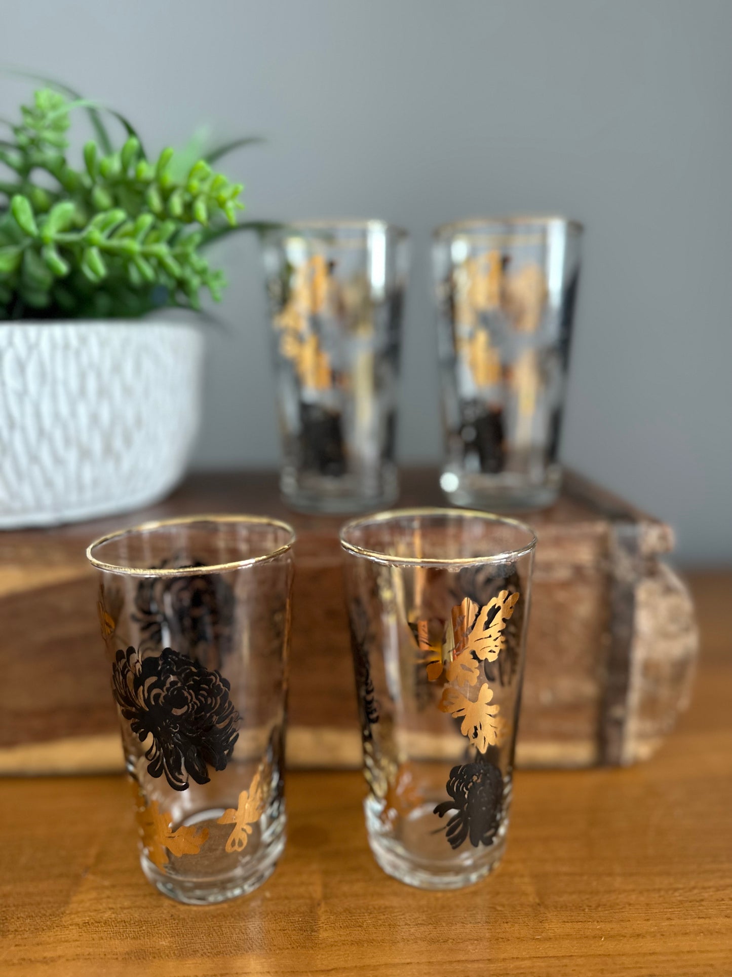 Set of 4 black & gold mid century glasses