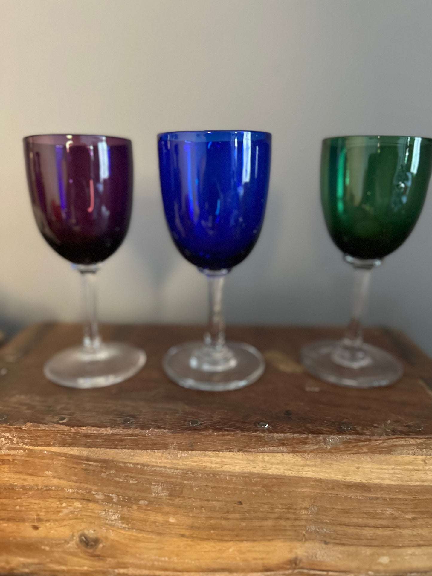 Set of 5 Handmade harlequin coloured glasses