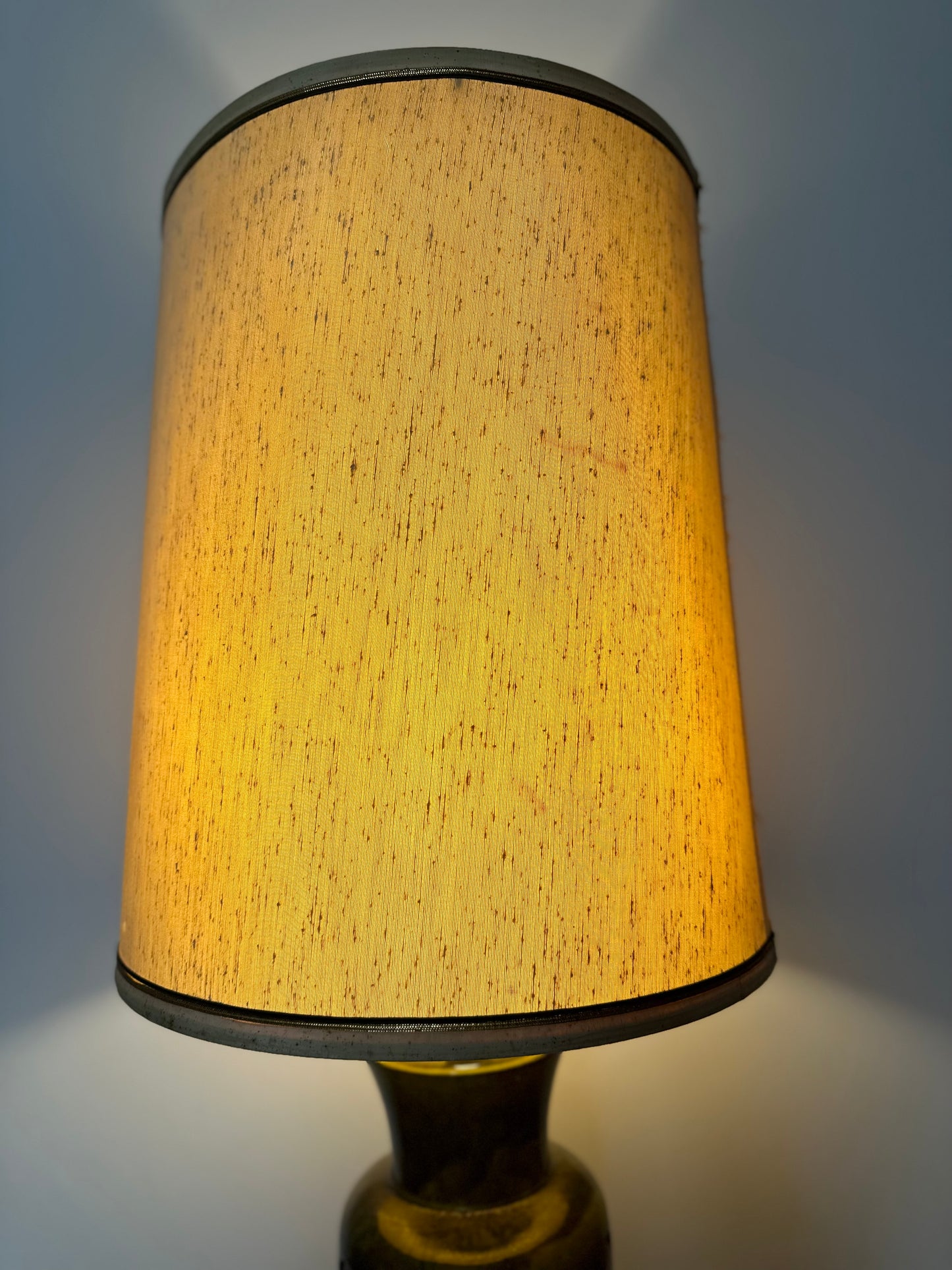 Large Mid century olive green table lamp & original shade