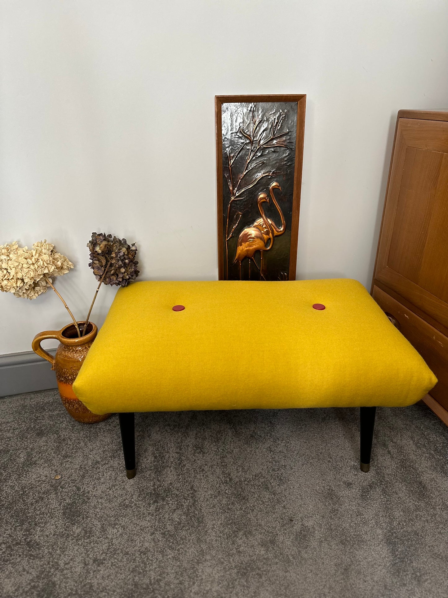 Mid-century dansette leg reupholstered stool