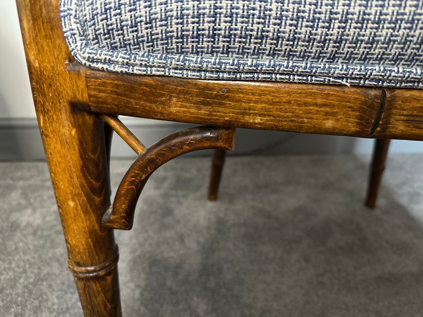 Pair of Vintage Reupholstered Faux Bamboo chairs