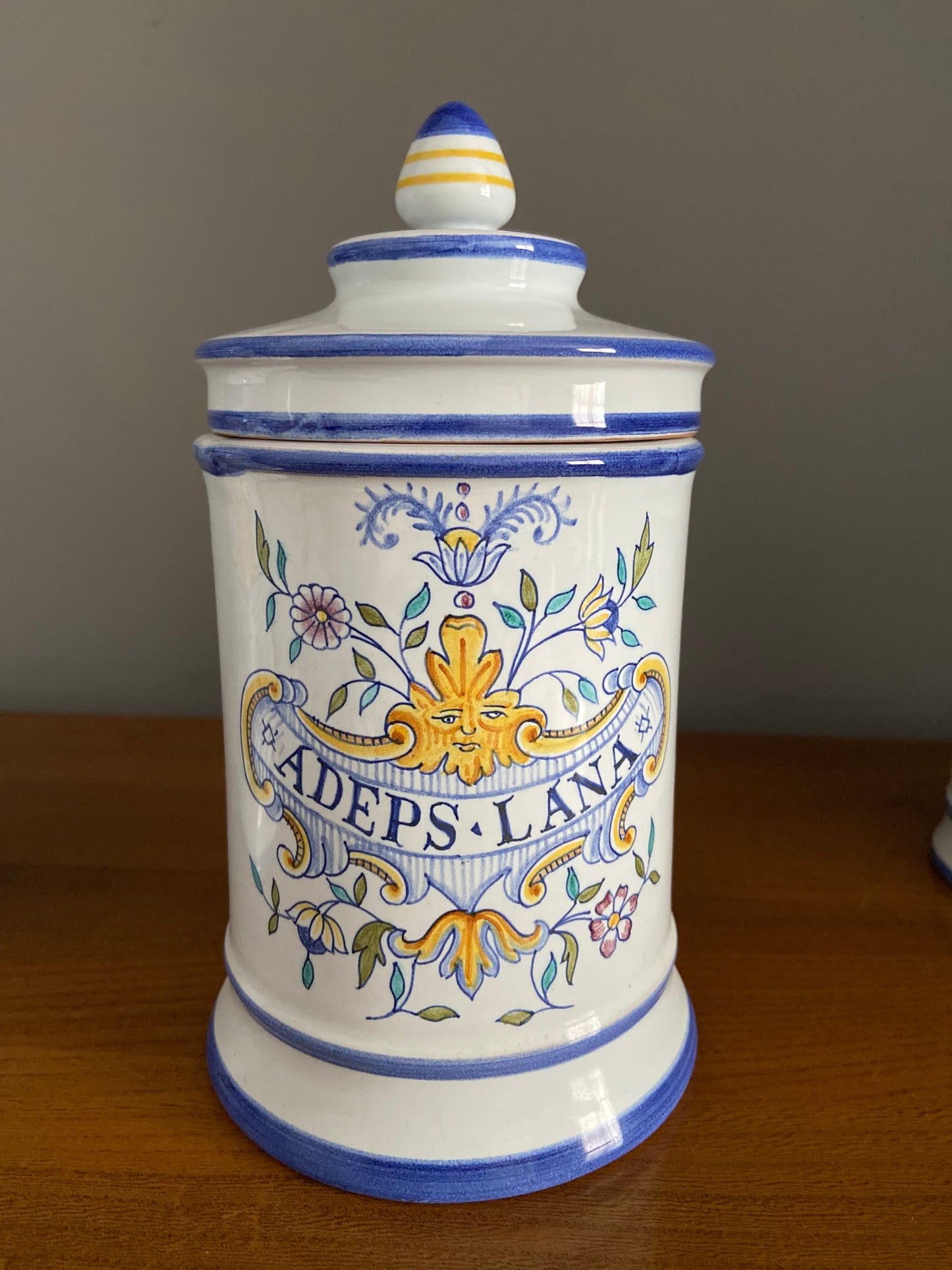 Italian Majolica glazed apothecary storage jars and covers