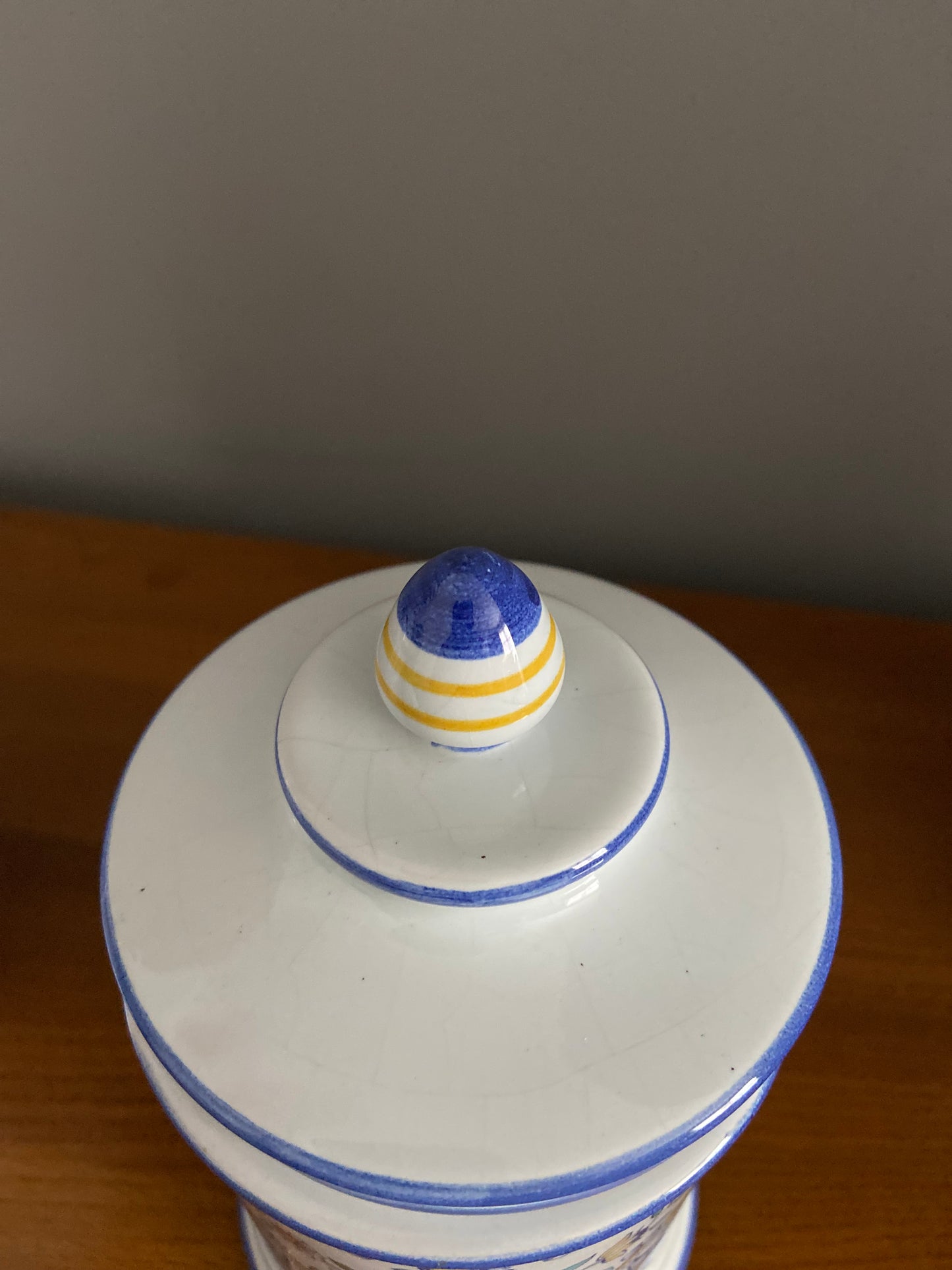 Italian Majolica glazed apothecary storage jars and covers