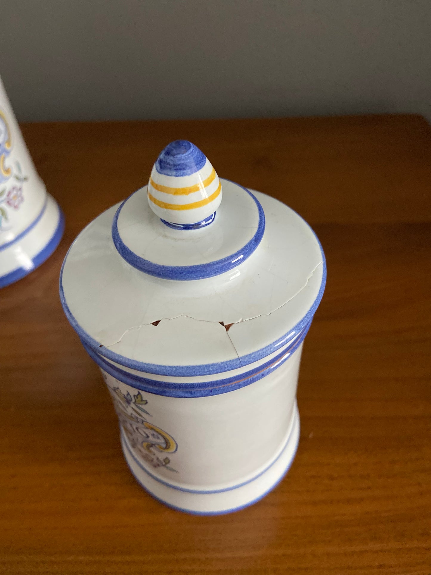 Italian Majolica glazed apothecary storage jars and covers