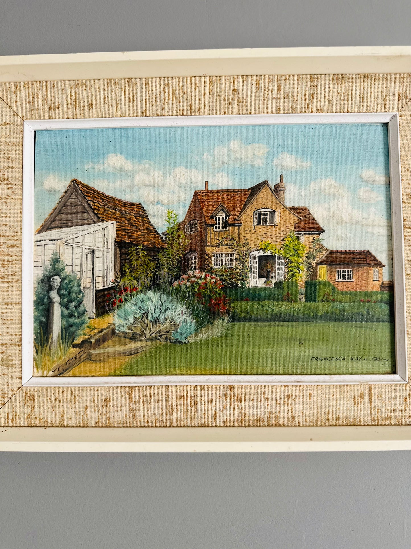Mid century cottage garden painting