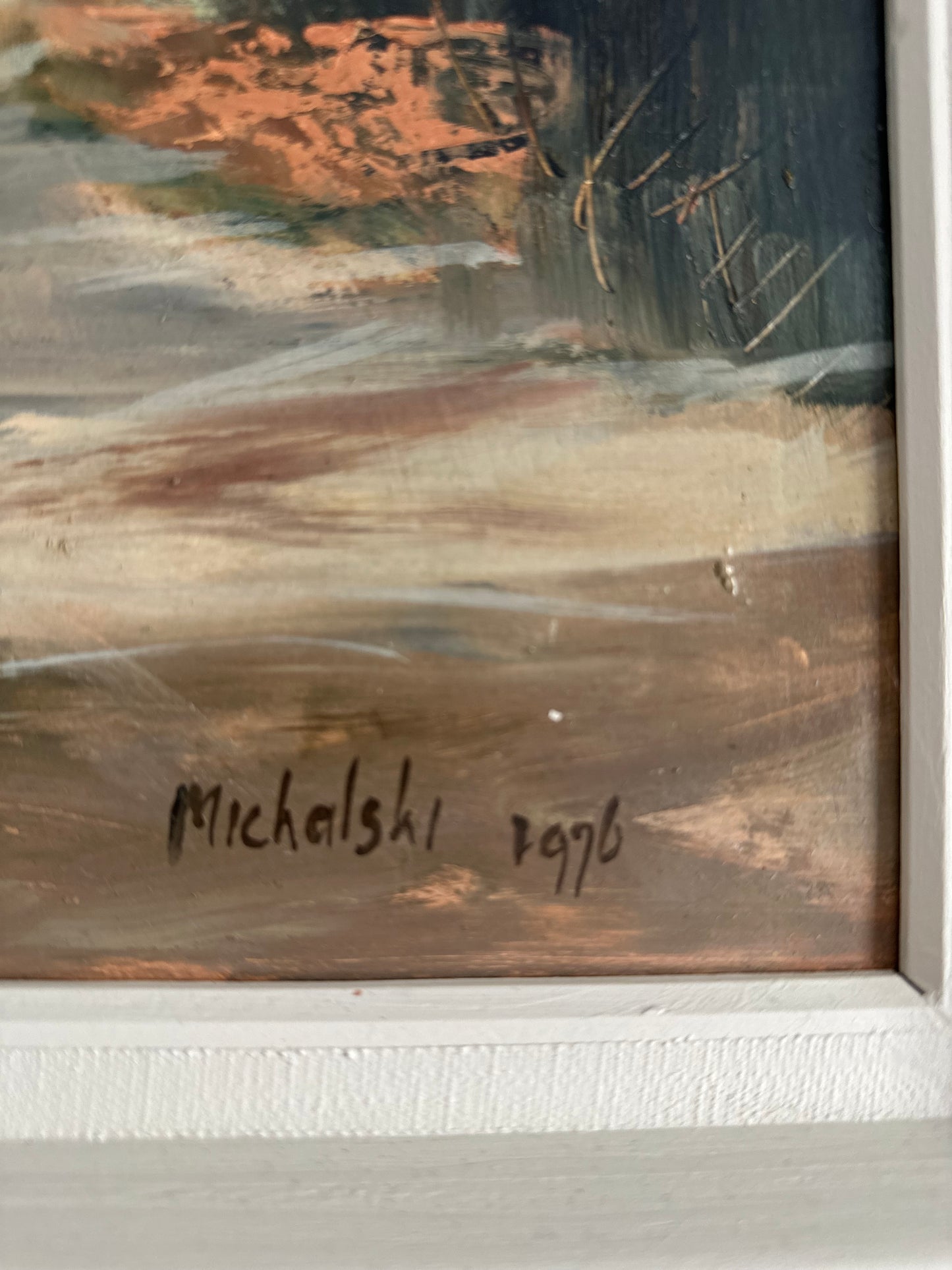 "Reflections" Long Road by Sheelah Michalski Mid century framed painting