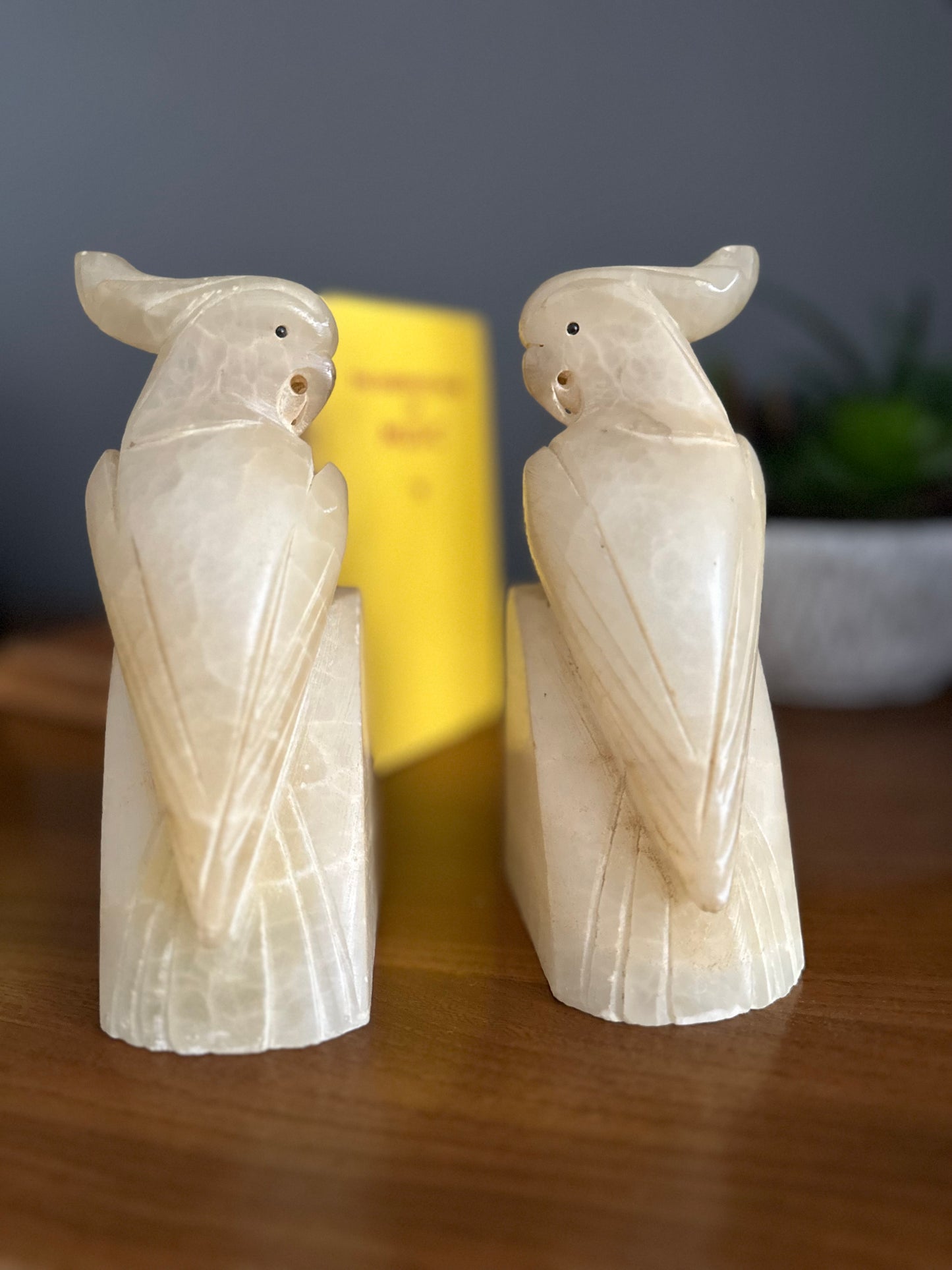 Parakeet alabaster Book Ends