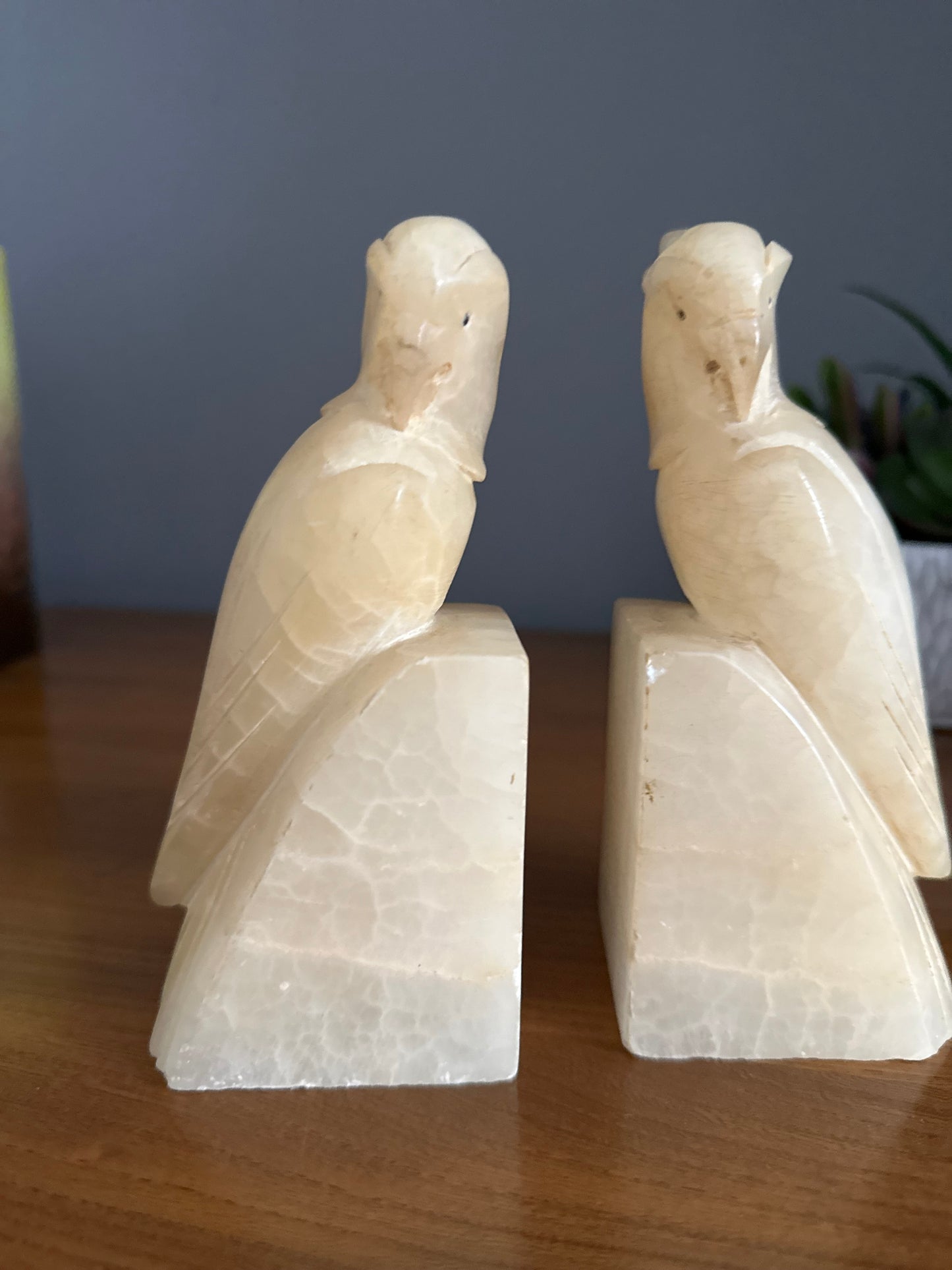 Parakeet alabaster Book Ends