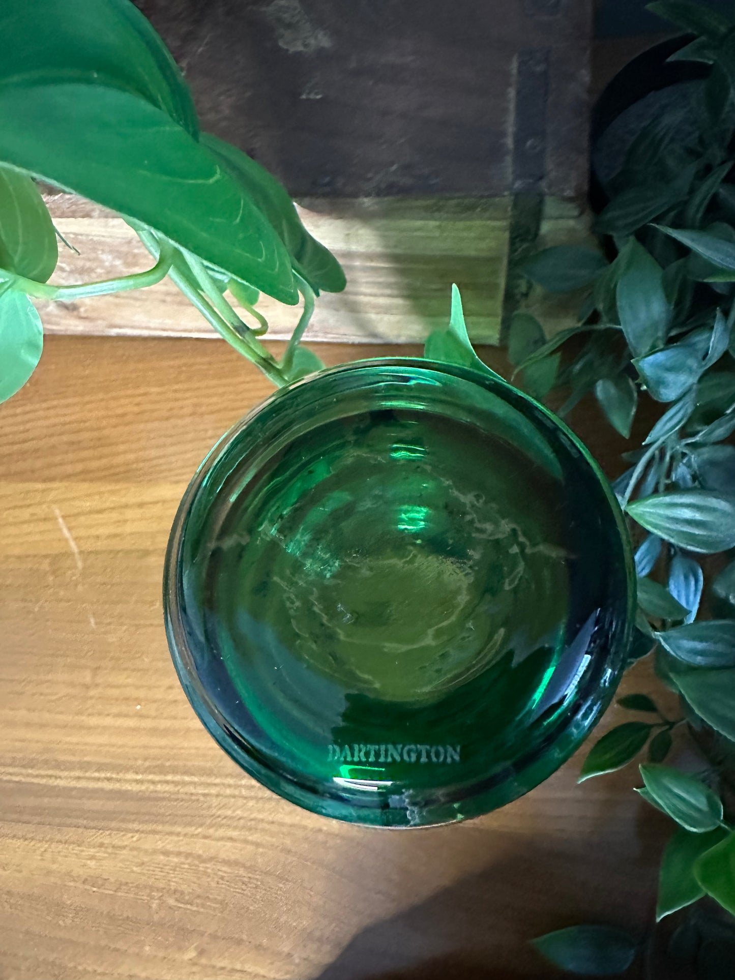 Vintage Dartington Crystal emerald green small vase