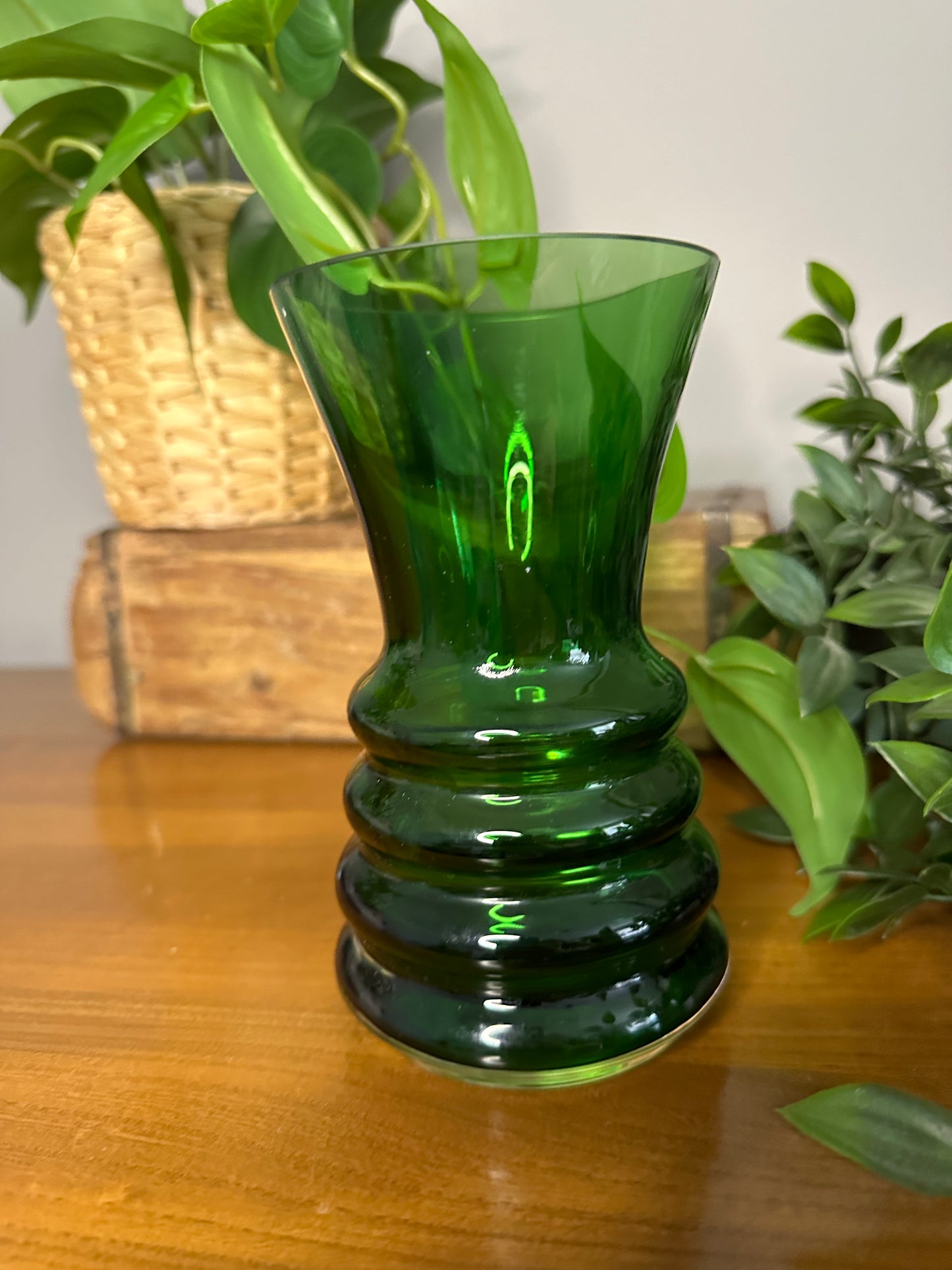 Vintage Dartington Crystal emerald green small vase