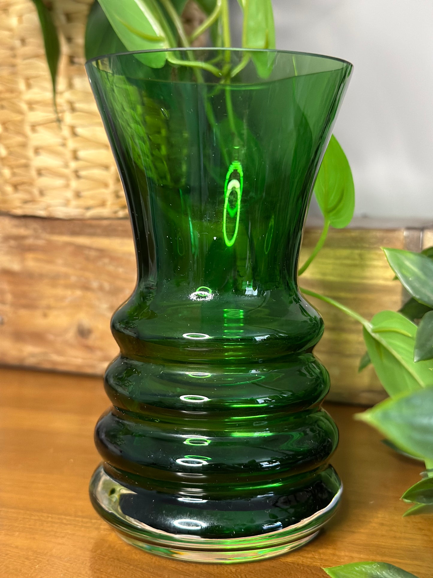 Vintage Dartington Crystal emerald green small vase