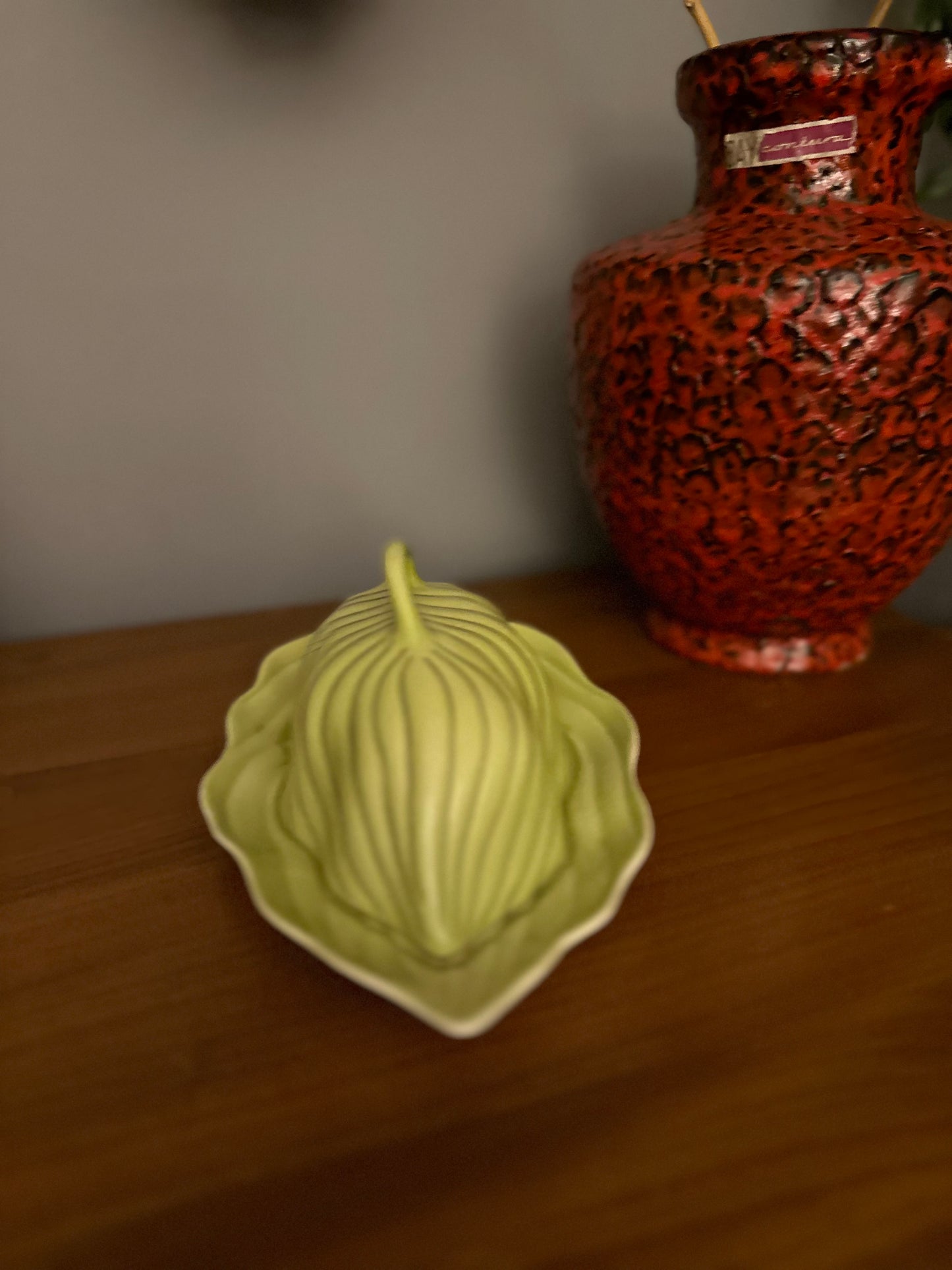 Vintage Carlton Ware Australian design cheese / butter dish in leaf / pin stripe pattern