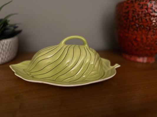 Vintage Carlton Ware Australian design cheese / butter dish in leaf / pin stripe pattern