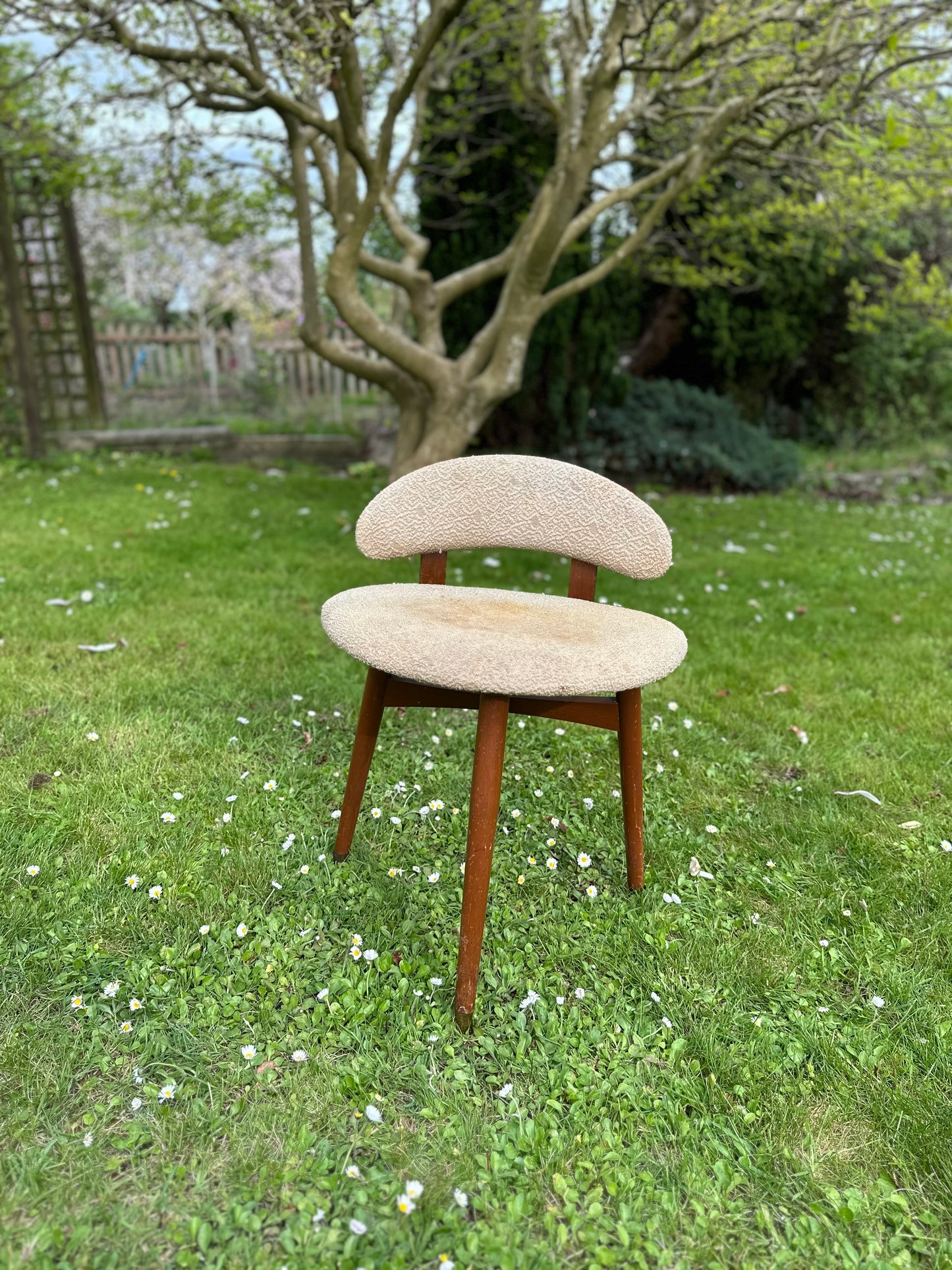 CWS Ltd Enfield Mid Century reupholstered dressing table stool in white boucle