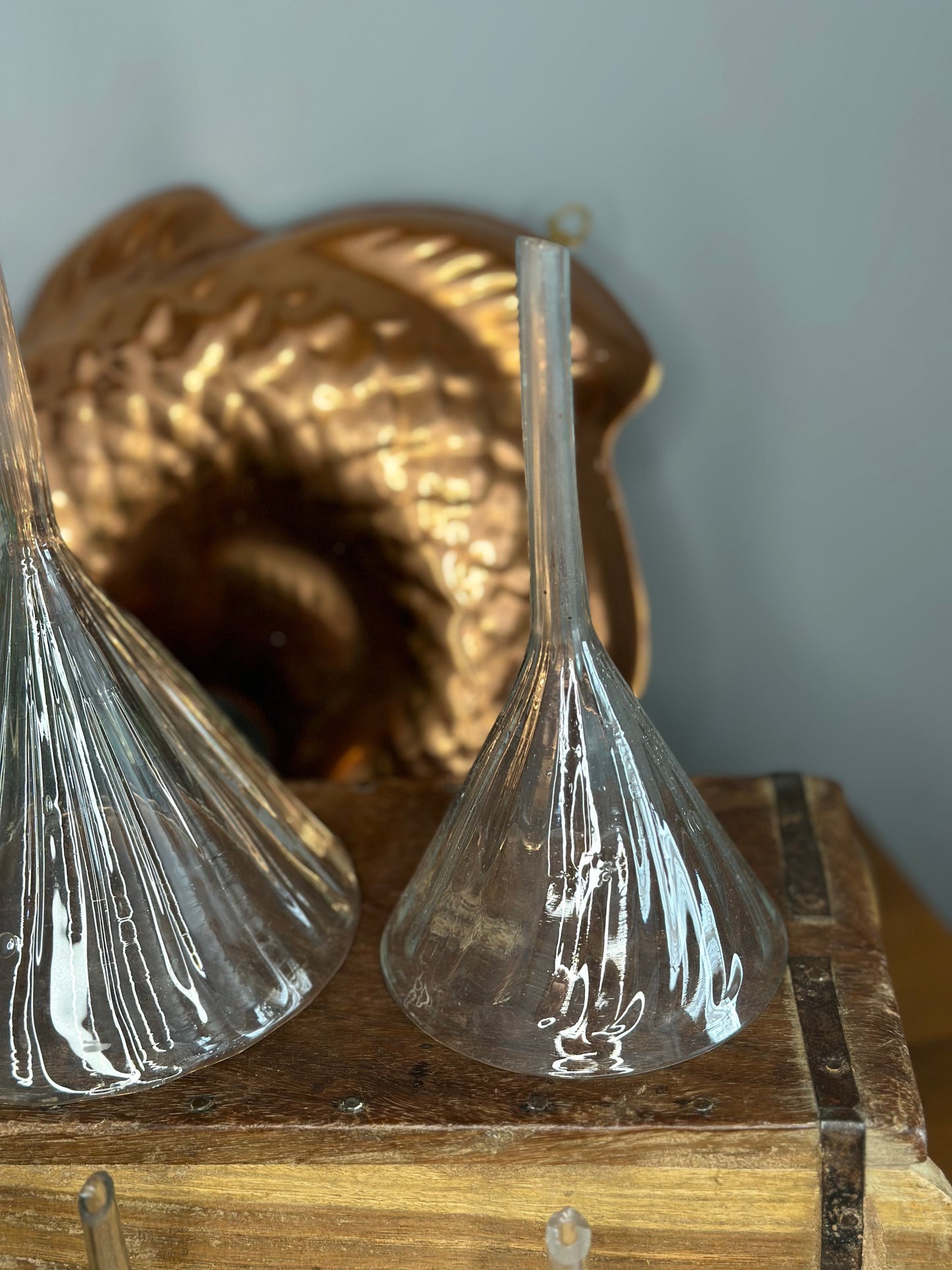 Set of 4 Antique hand blown fluted apothecary funnels