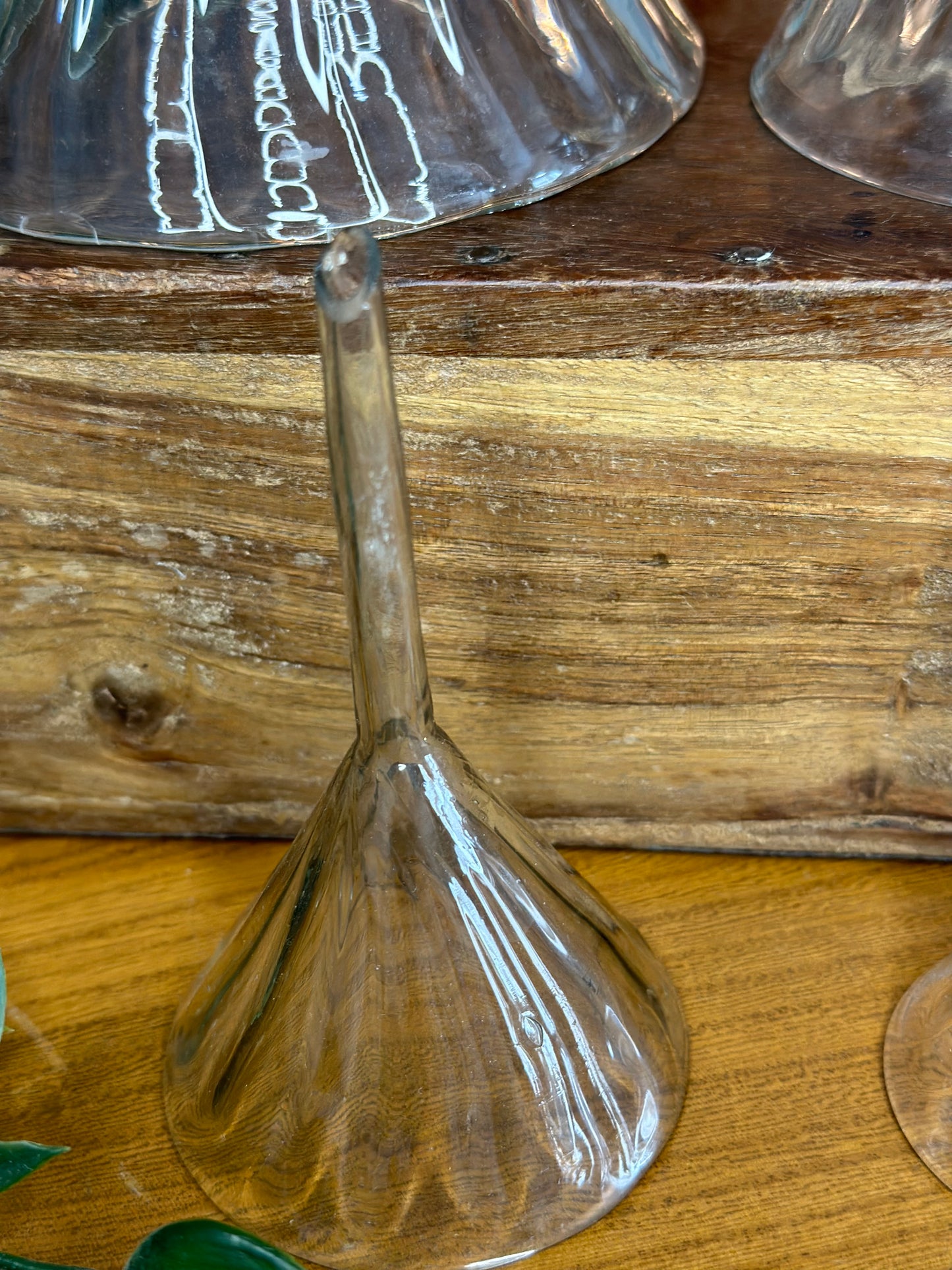 Set of 4 Antique hand blown fluted apothecary funnels