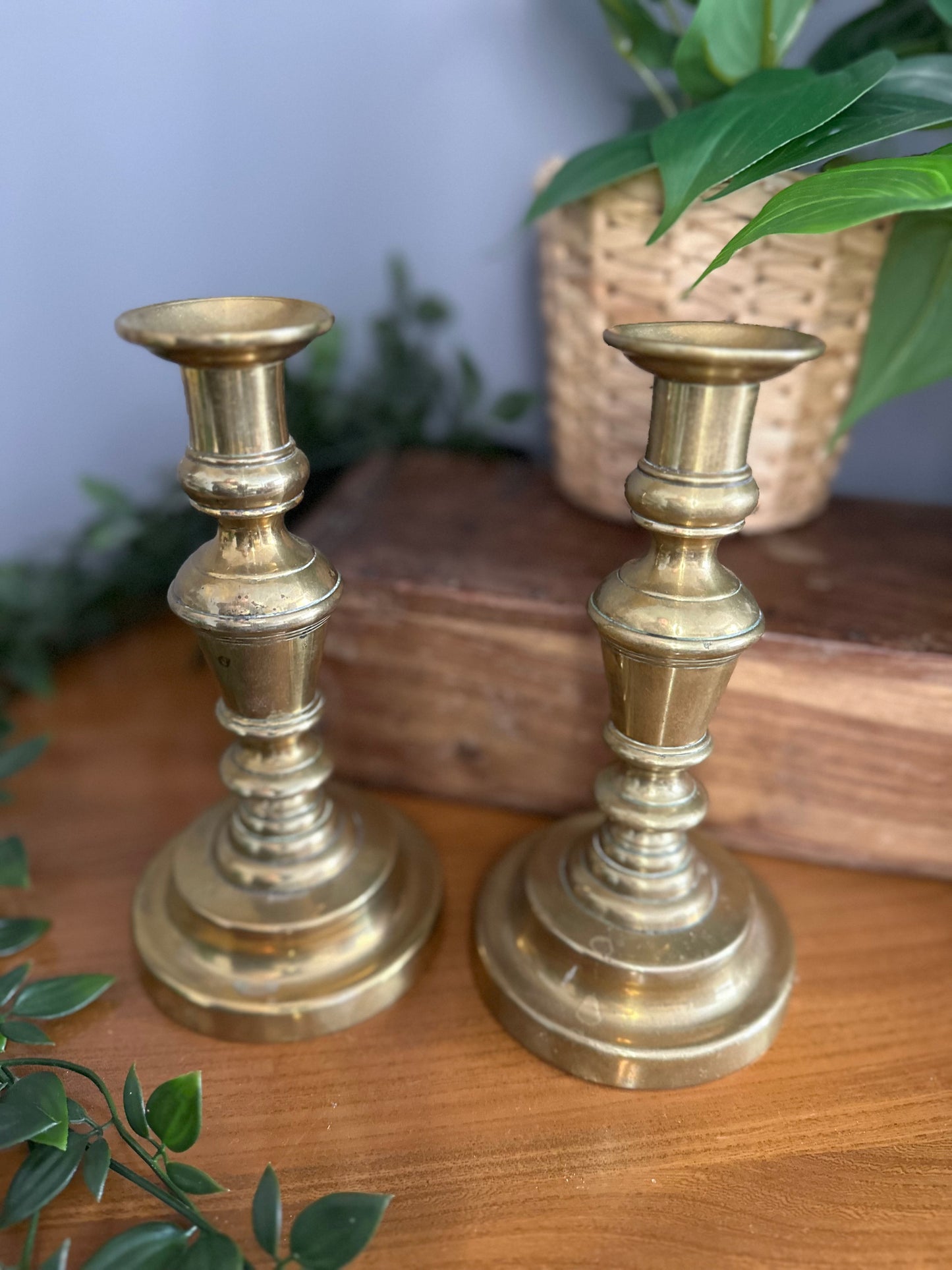 Pair of Antique Victorian Solid Brass candlesticks