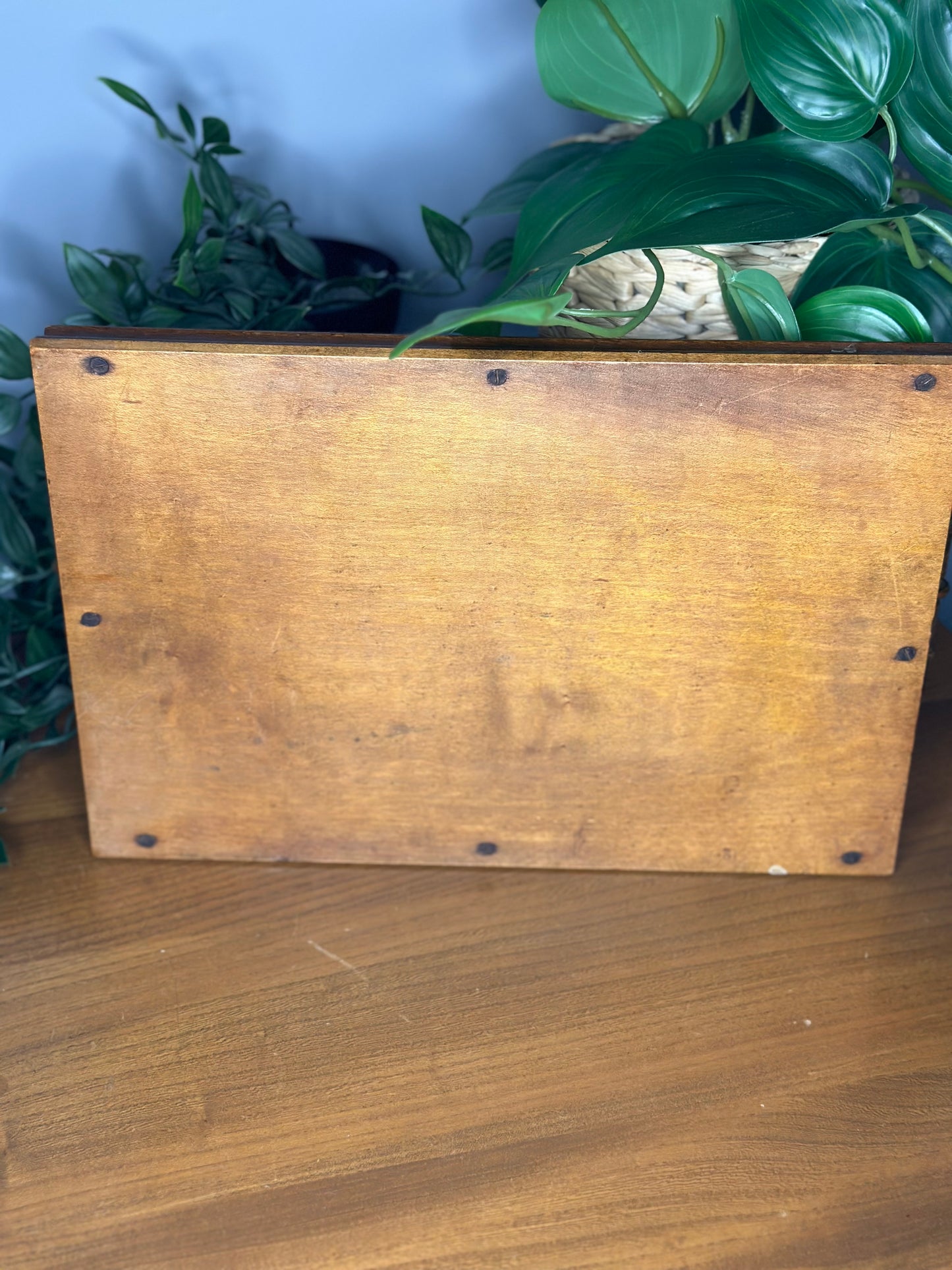 Vintage carved 2 handled wooden tray
