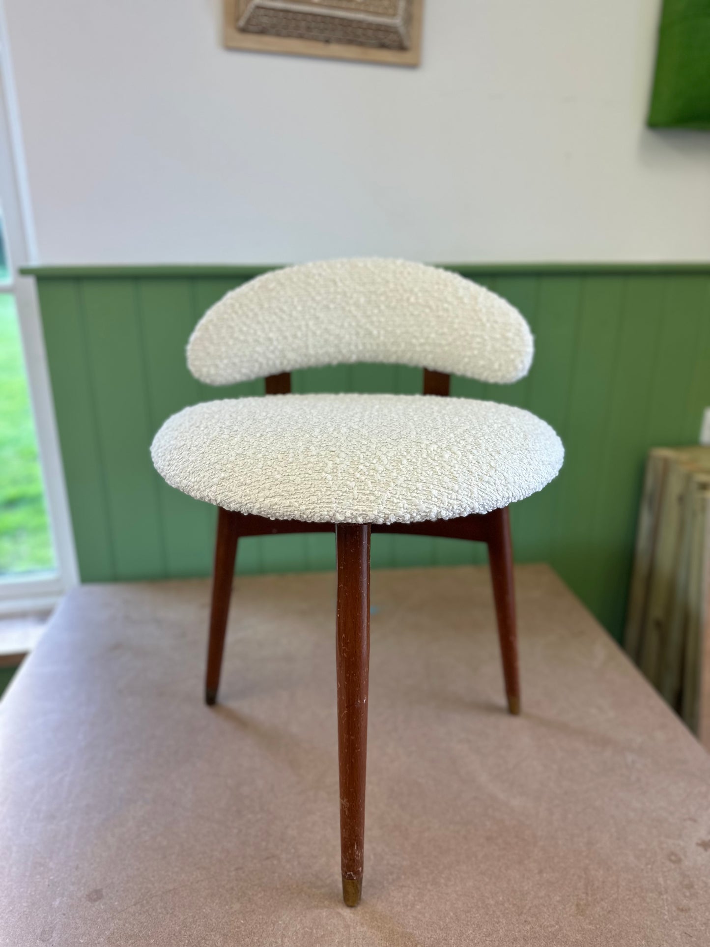 CWS Ltd Enfield Mid Century reupholstered dressing table stool in white boucle