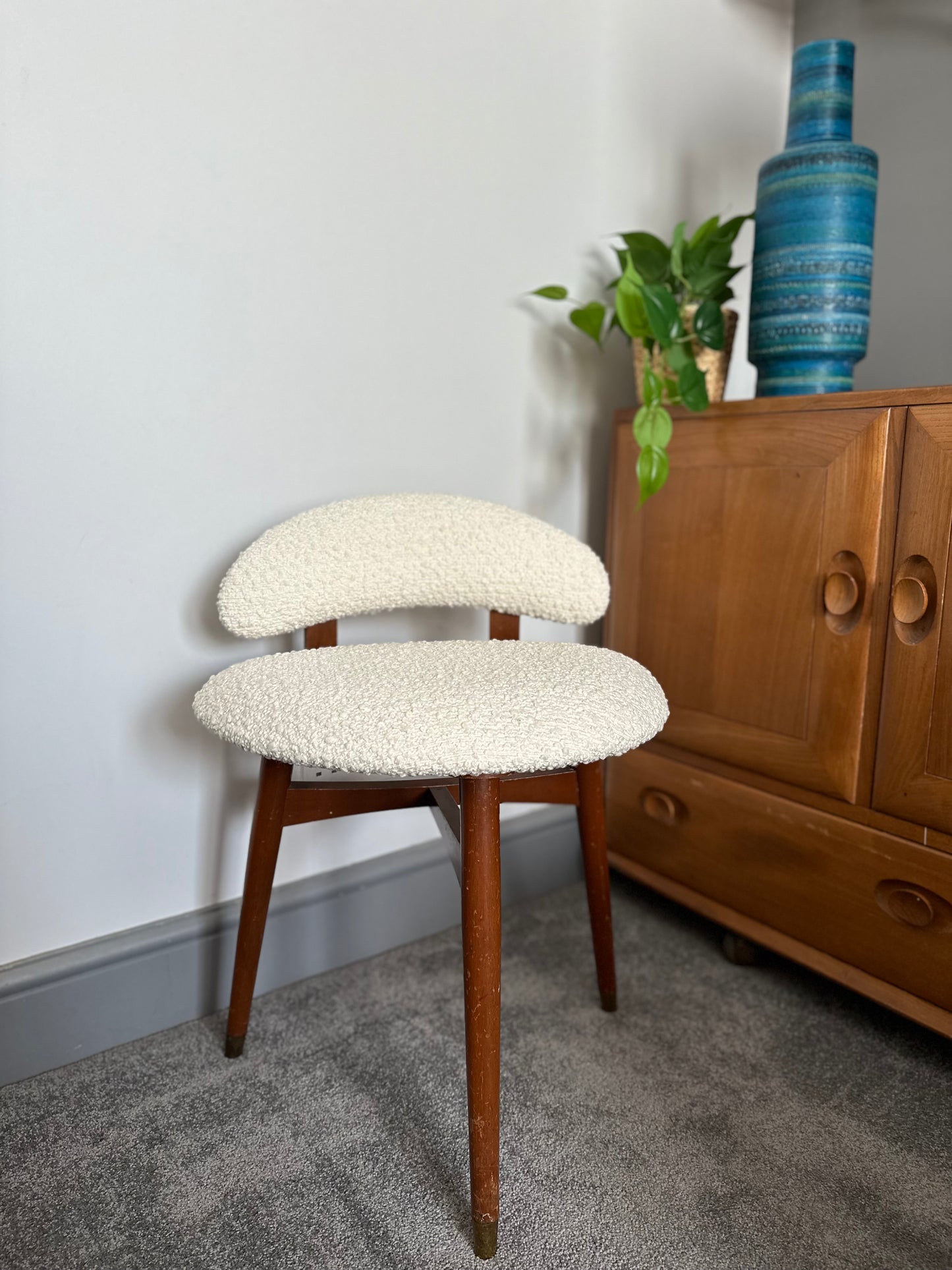 CWS Ltd Enfield Mid Century reupholstered dressing table stool in white boucle
