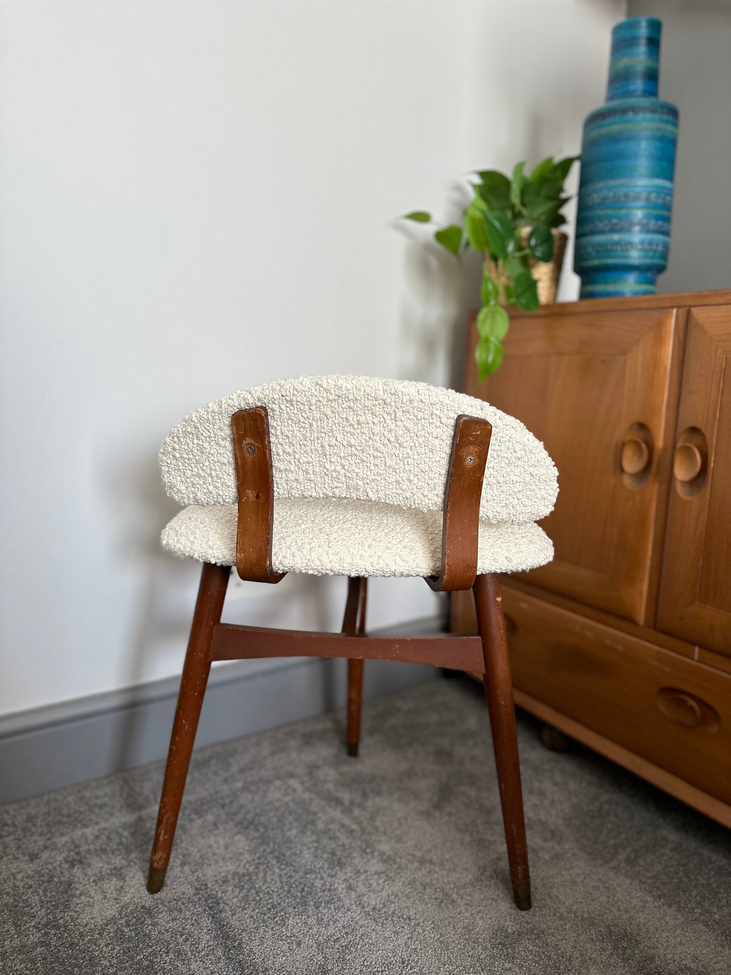CWS Ltd Enfield Mid Century reupholstered dressing table stool in white boucle