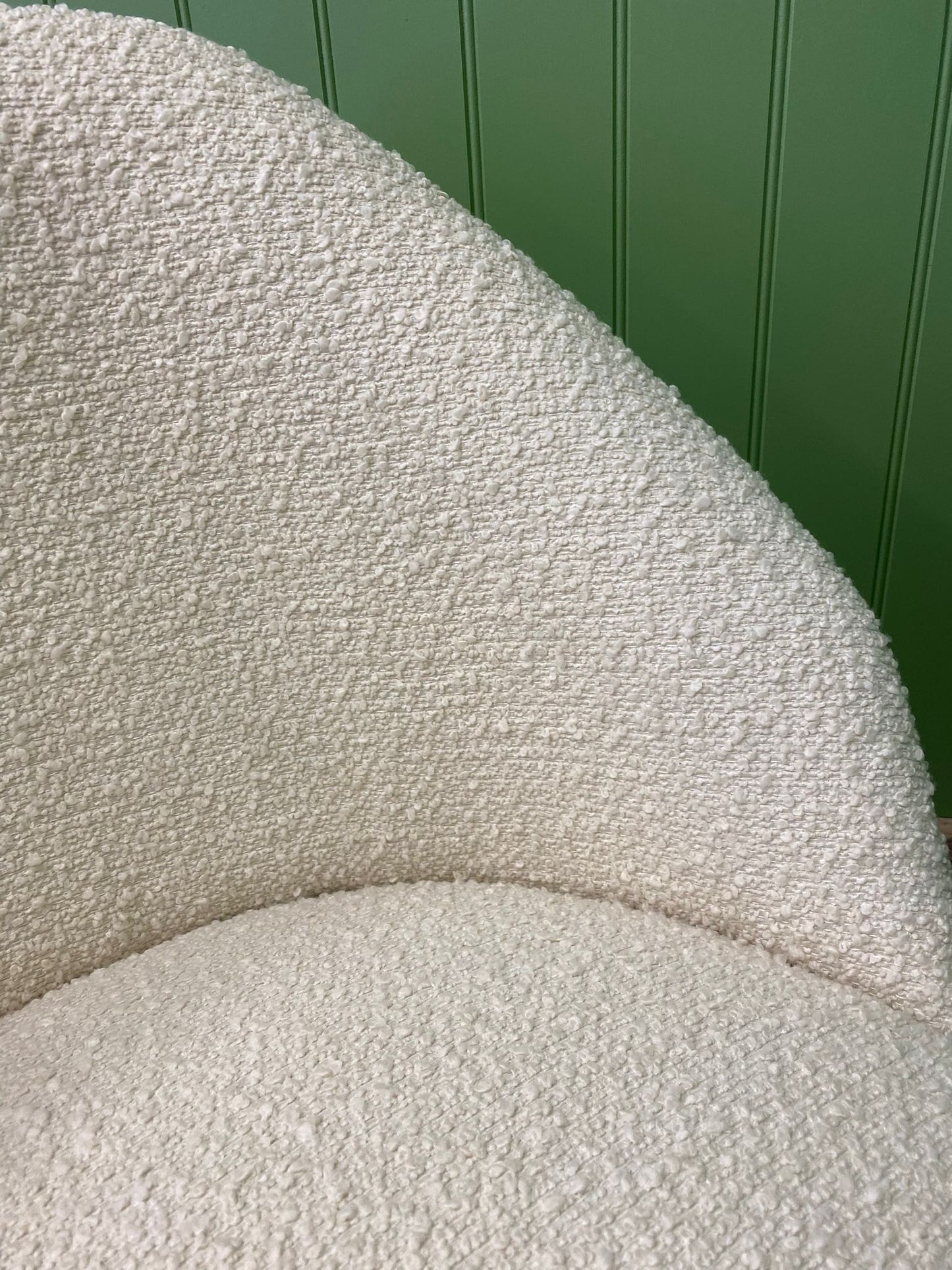 Mid Century reupholstered cream boucle chair