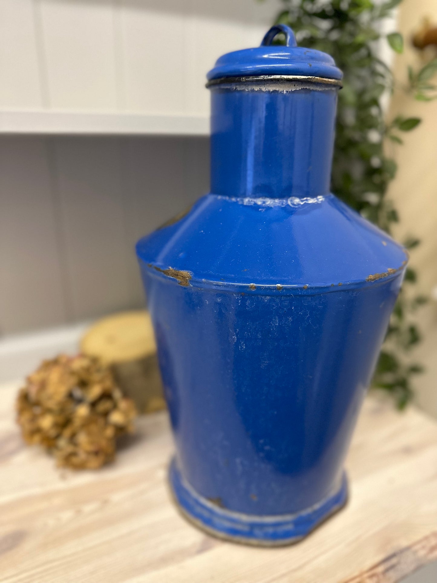 Vintage blue enamel milk churn / jug