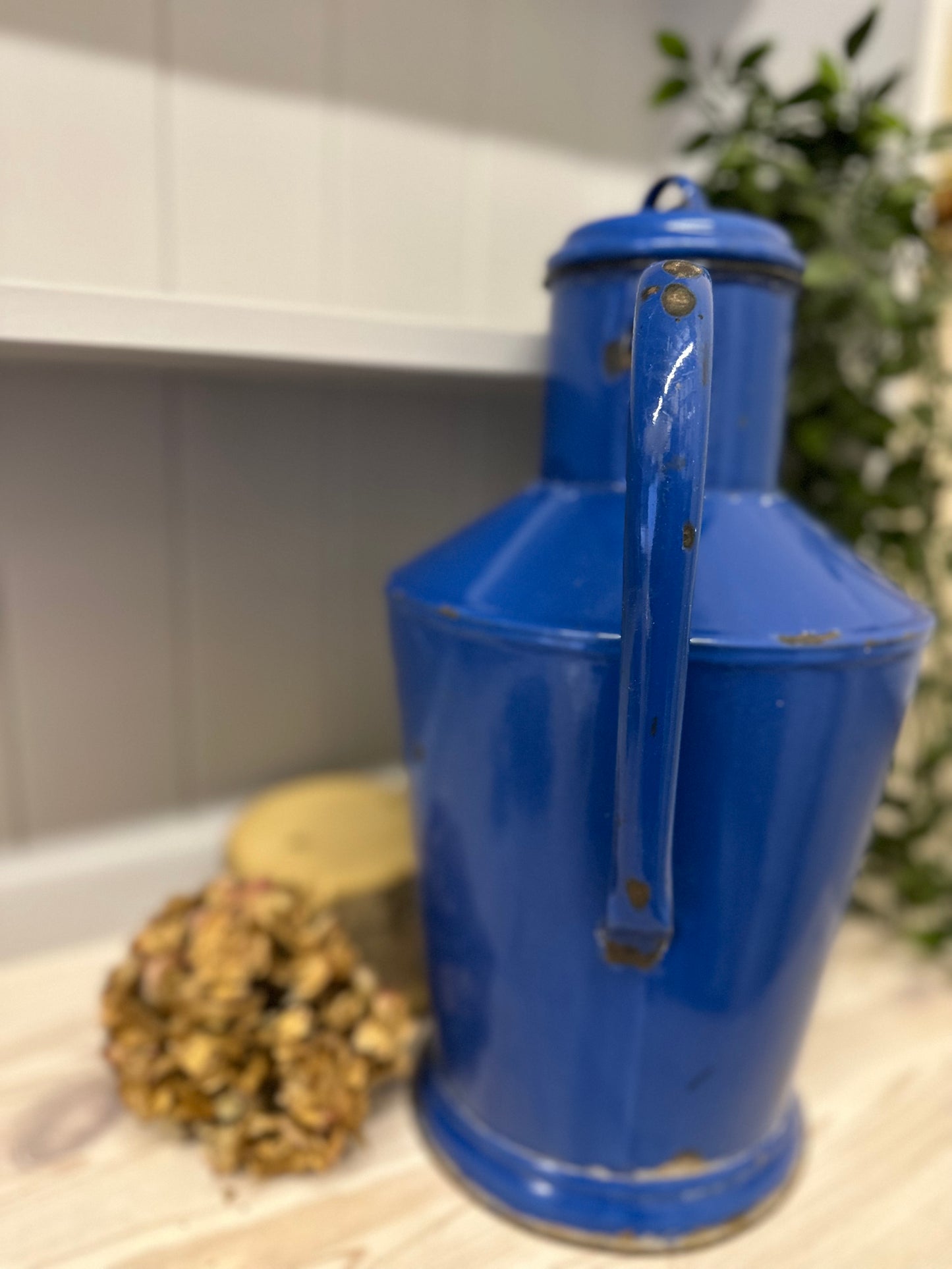 Vintage blue enamel milk churn / jug