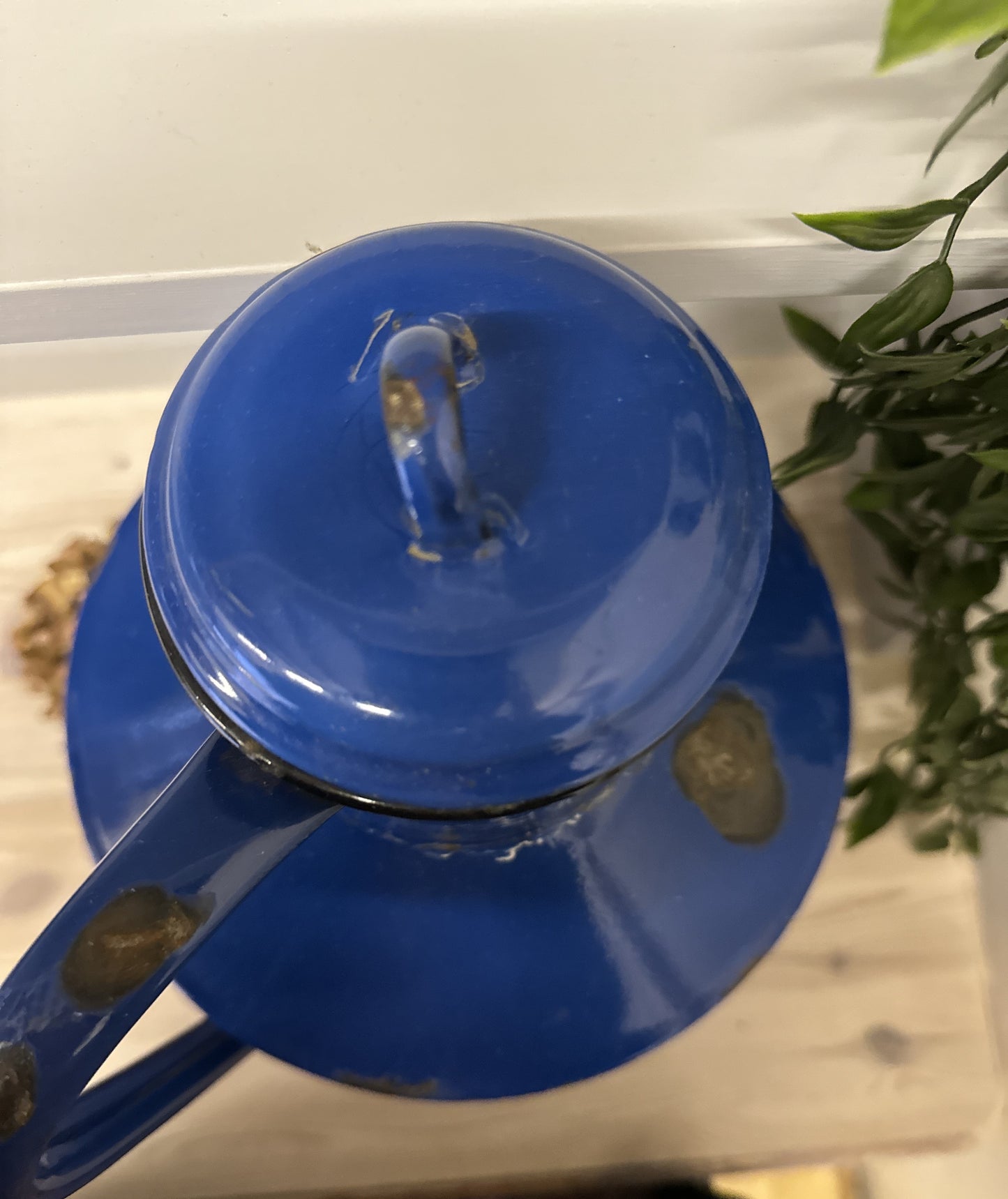 Vintage blue enamel milk churn / jug