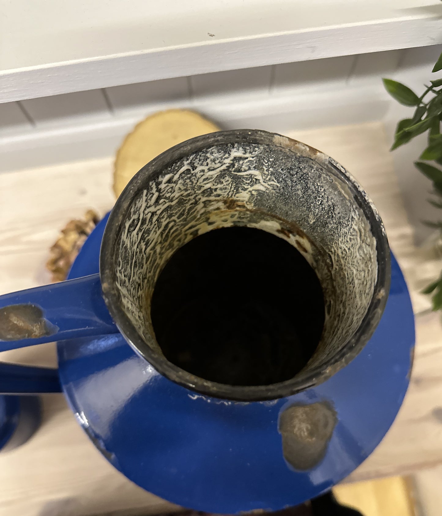 Vintage blue enamel milk churn / jug