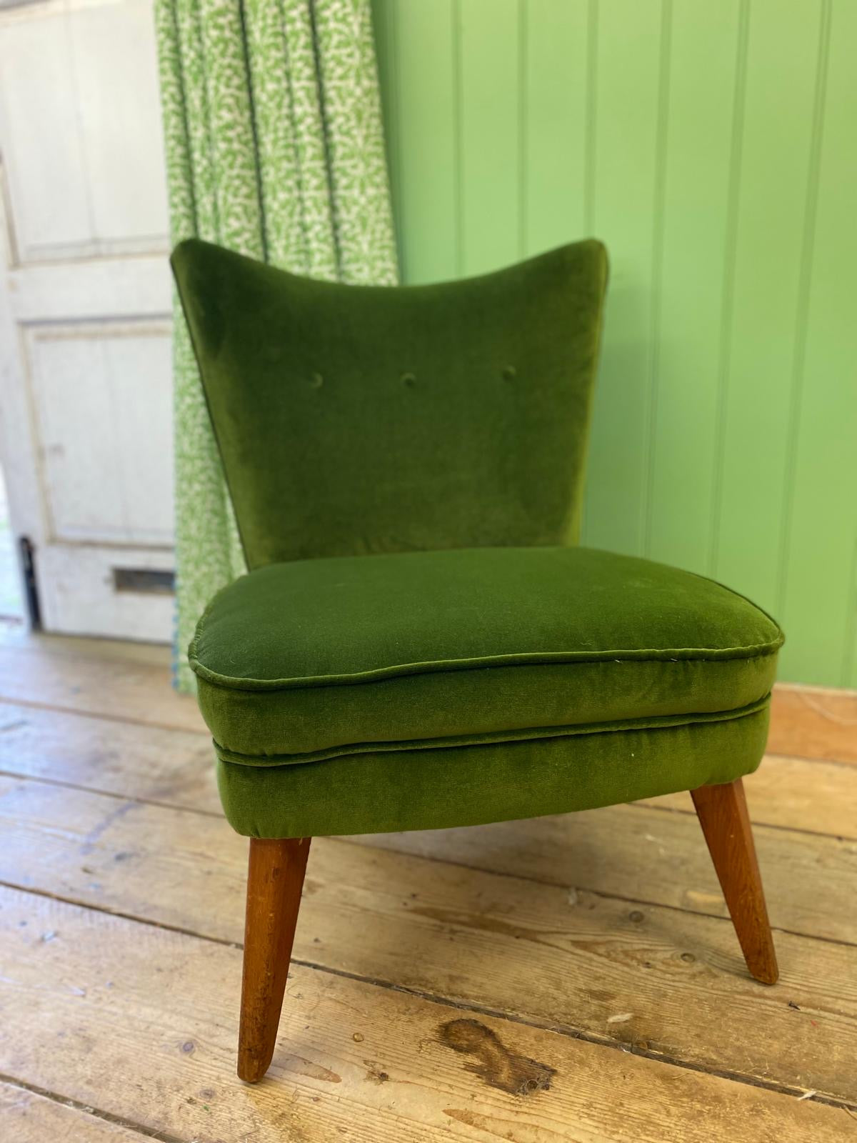 Mid Century Green Velvet Cocktail Chair