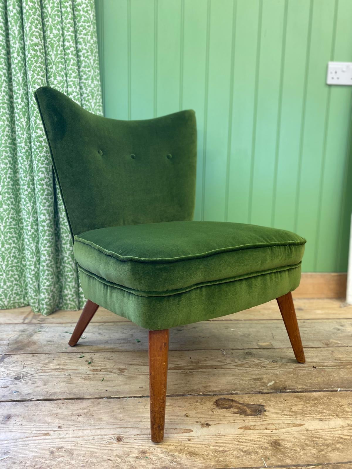 Mid Century Green Velvet Cocktail Chair