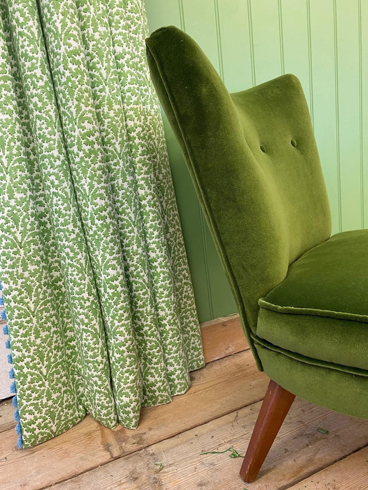 Mid Century Green Velvet Cocktail Chair