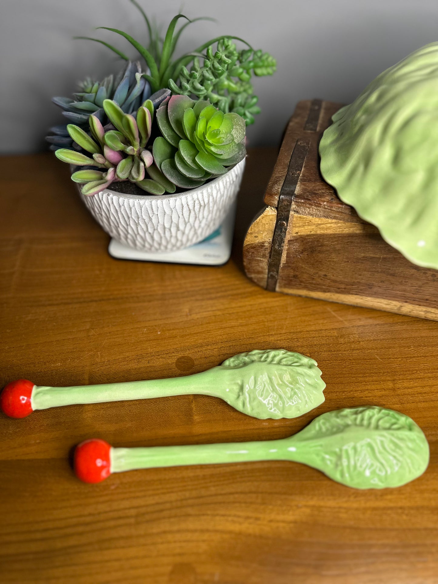 Vintage Carlton Australian Ware Ceramic Salad bowl & tongs set