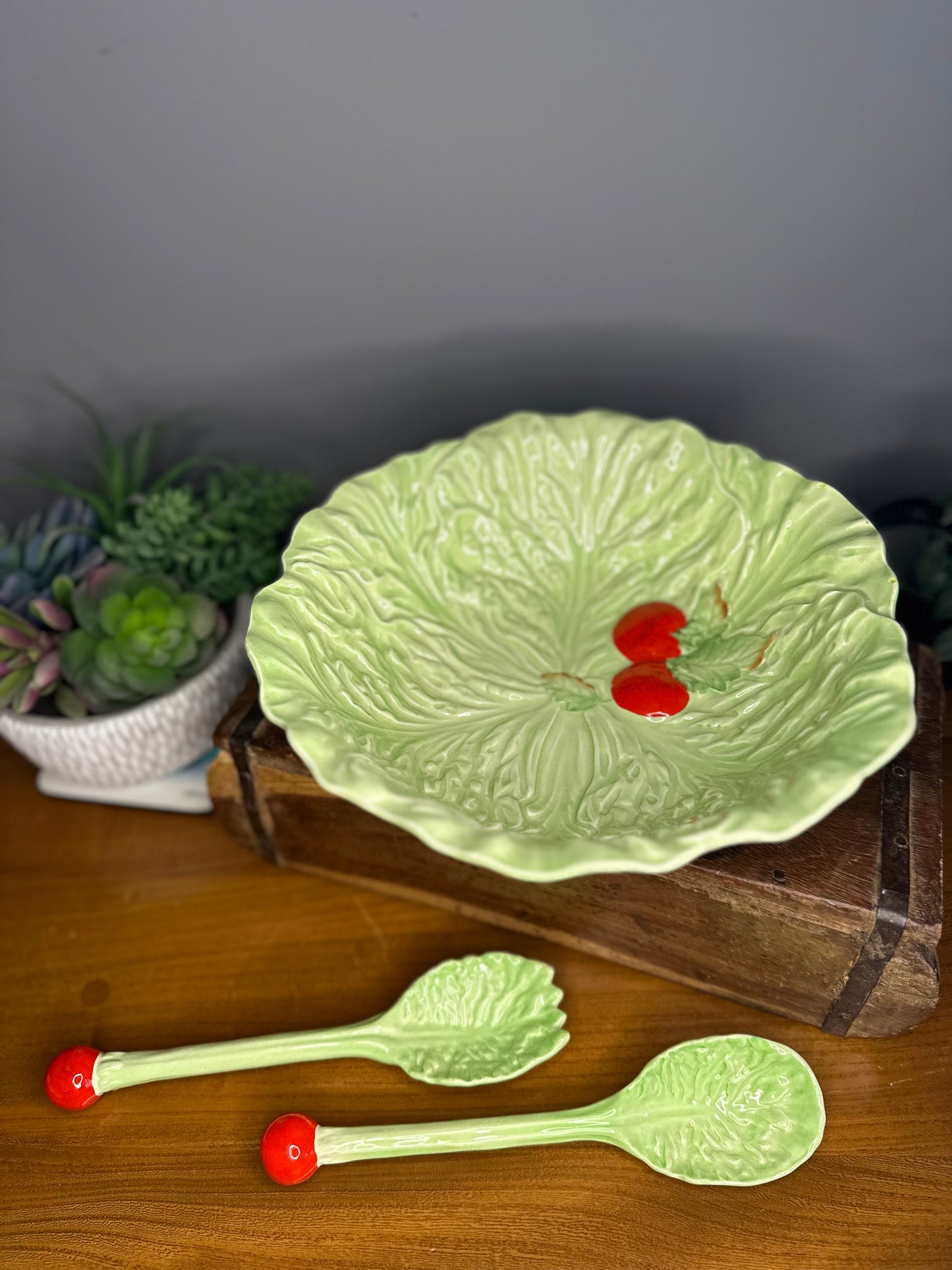 Vintage Carlton Australian Ware Ceramic Salad bowl & tongs set