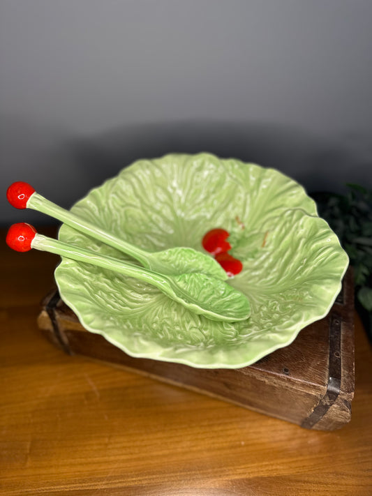 Vintage Carlton Australian Ware Ceramic Salad bowl & tongs set