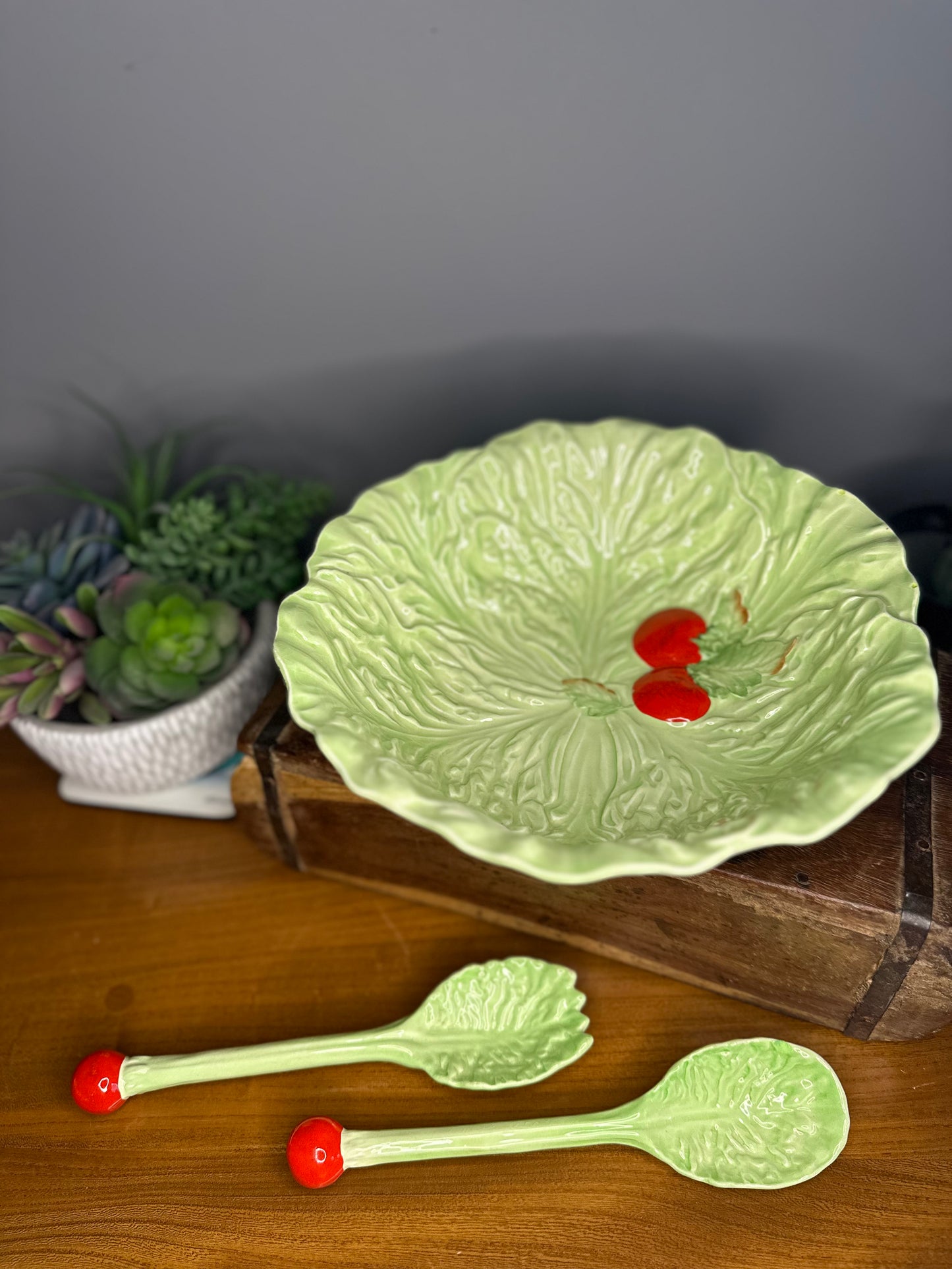 Vintage Carlton Australian Ware Ceramic Salad bowl & tongs set