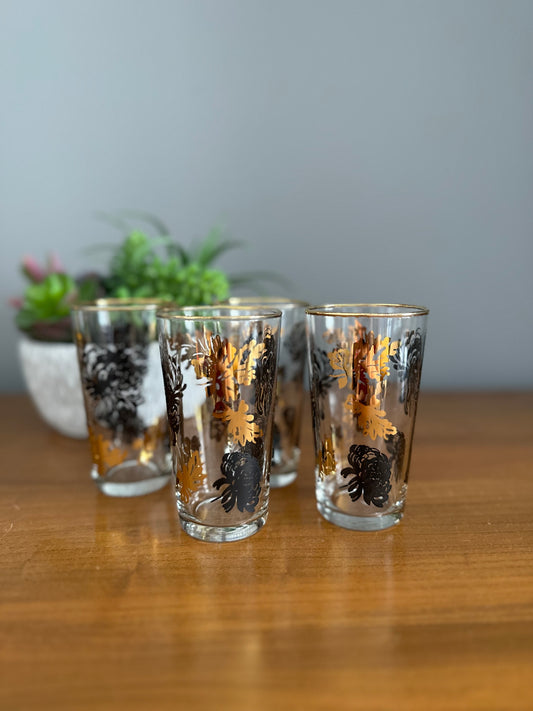 Set of 4 black & gold mid century glasses