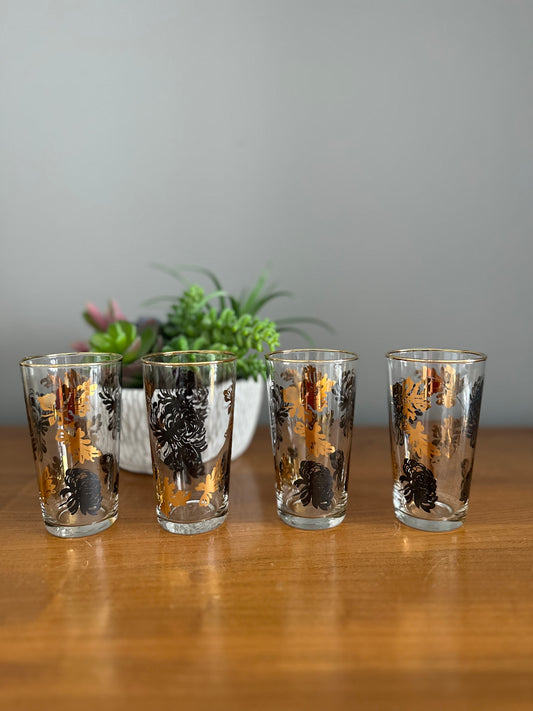 Set of 4 black & gold mid century glasses