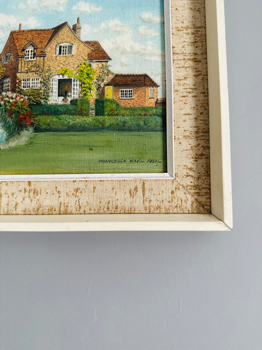 Mid century cottage garden painting