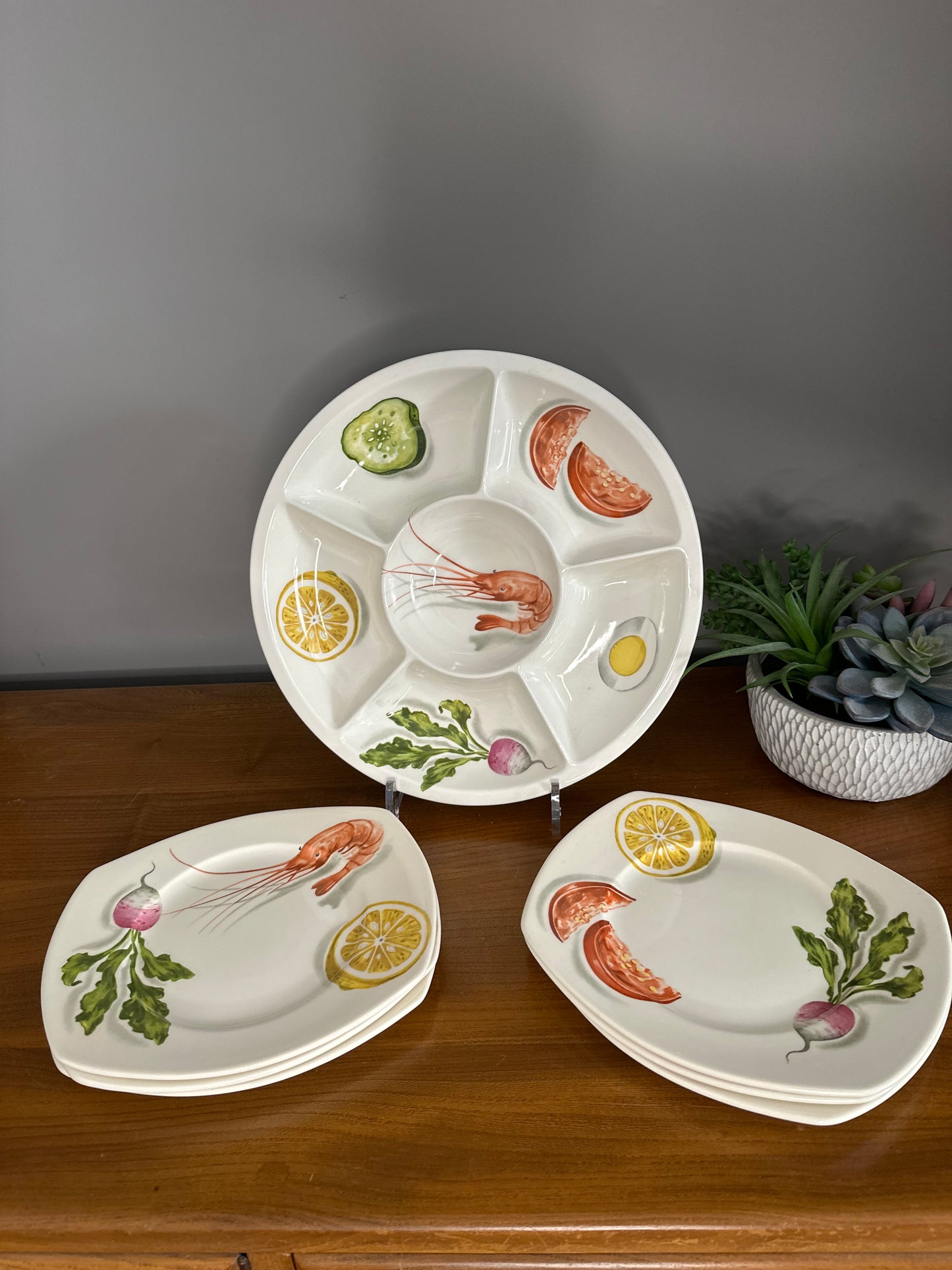 Mid Century Scandinavian Figgjo Flint hors d'oeuvre plate and side plates