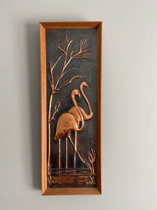 Mid Century copper repousse flamingo wall art by A Dent