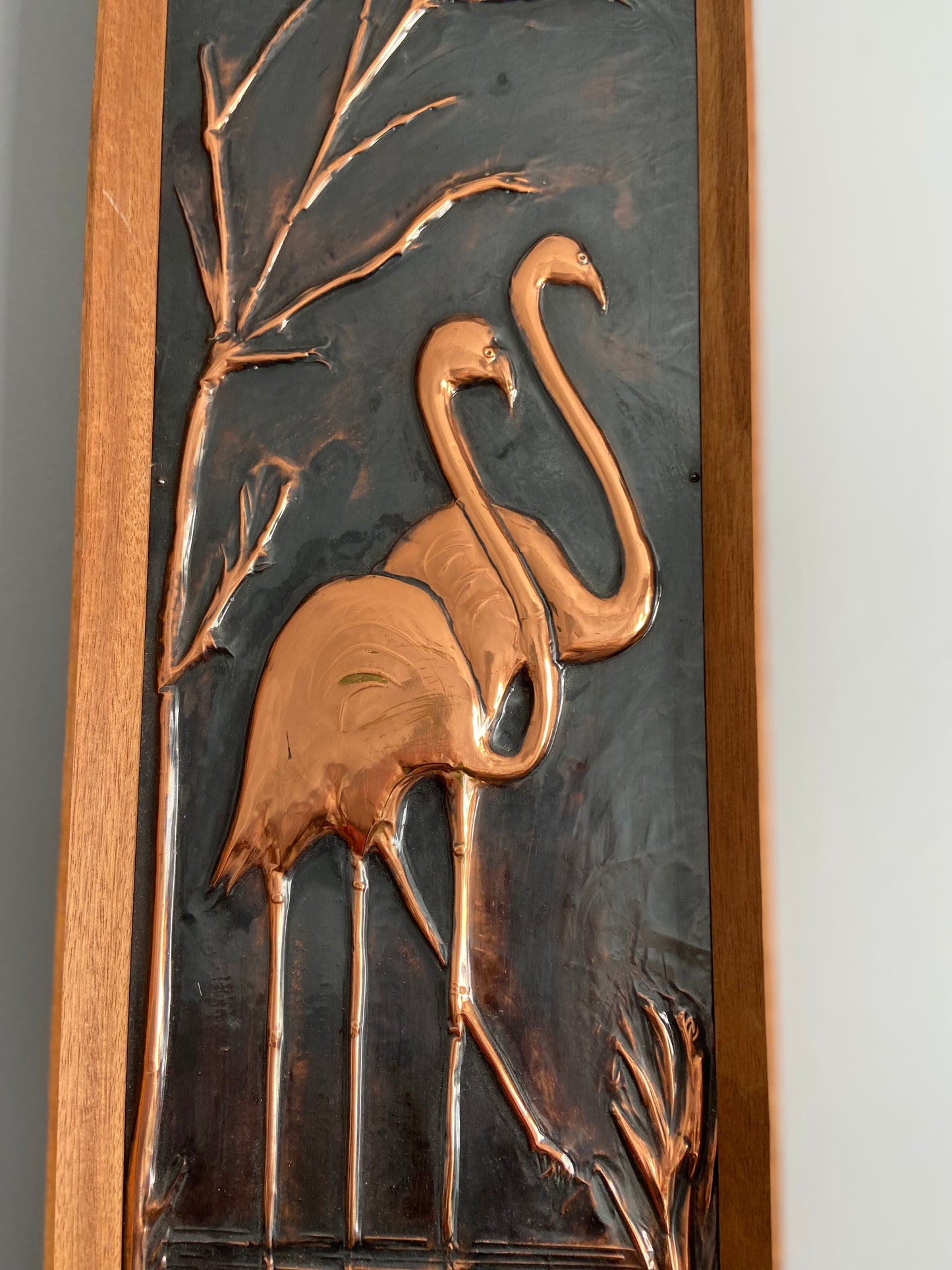 Mid Century copper repousse flamingo wall art by A Dent