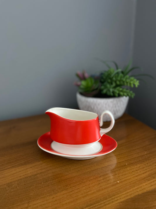 Vintage Carlton ware sauce boat and saucer in red and white