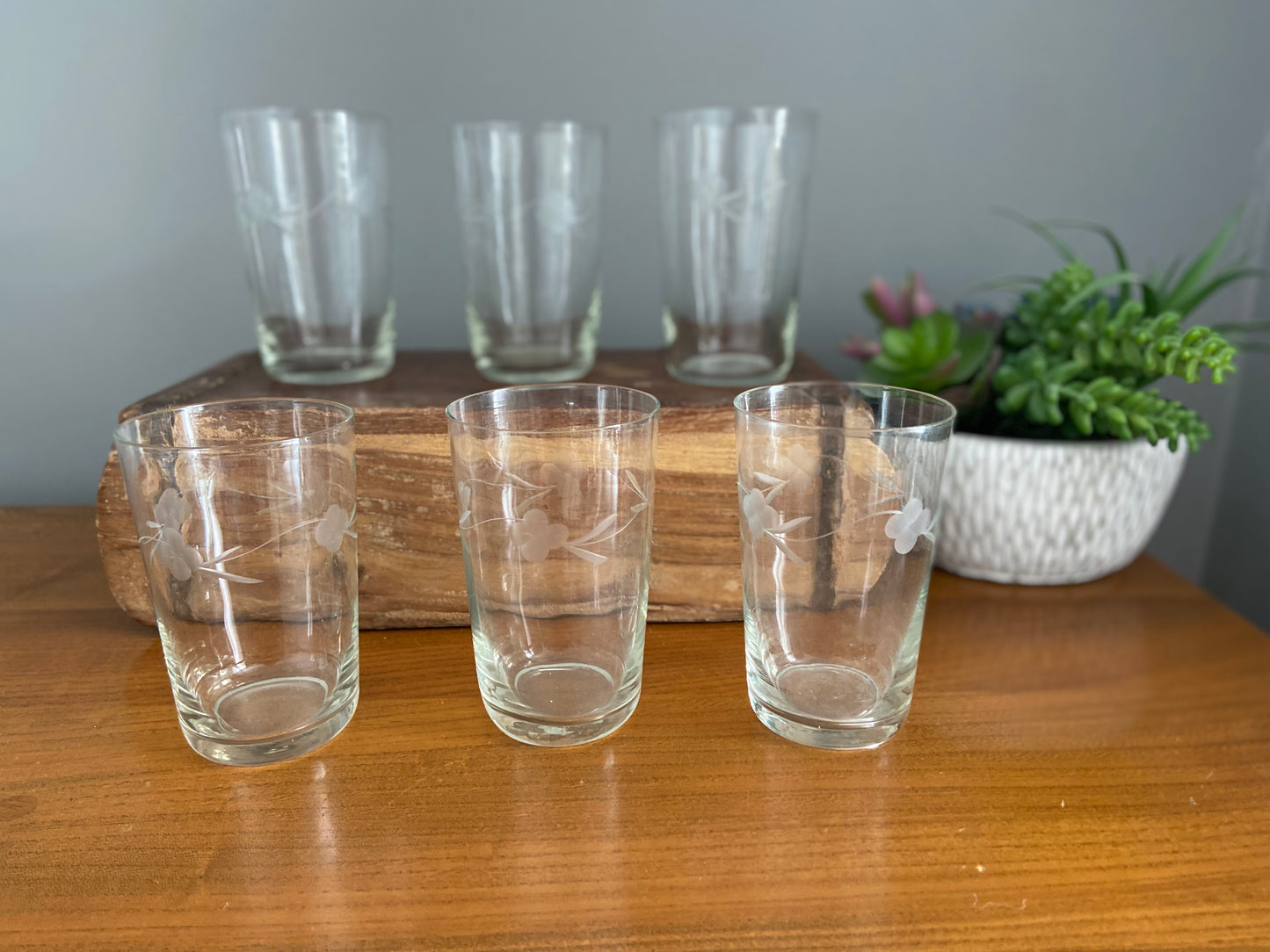 Mid century etched lemonade jug & 6 glasses set