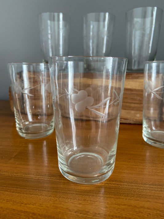 Mid century etched lemonade jug & 6 glasses set